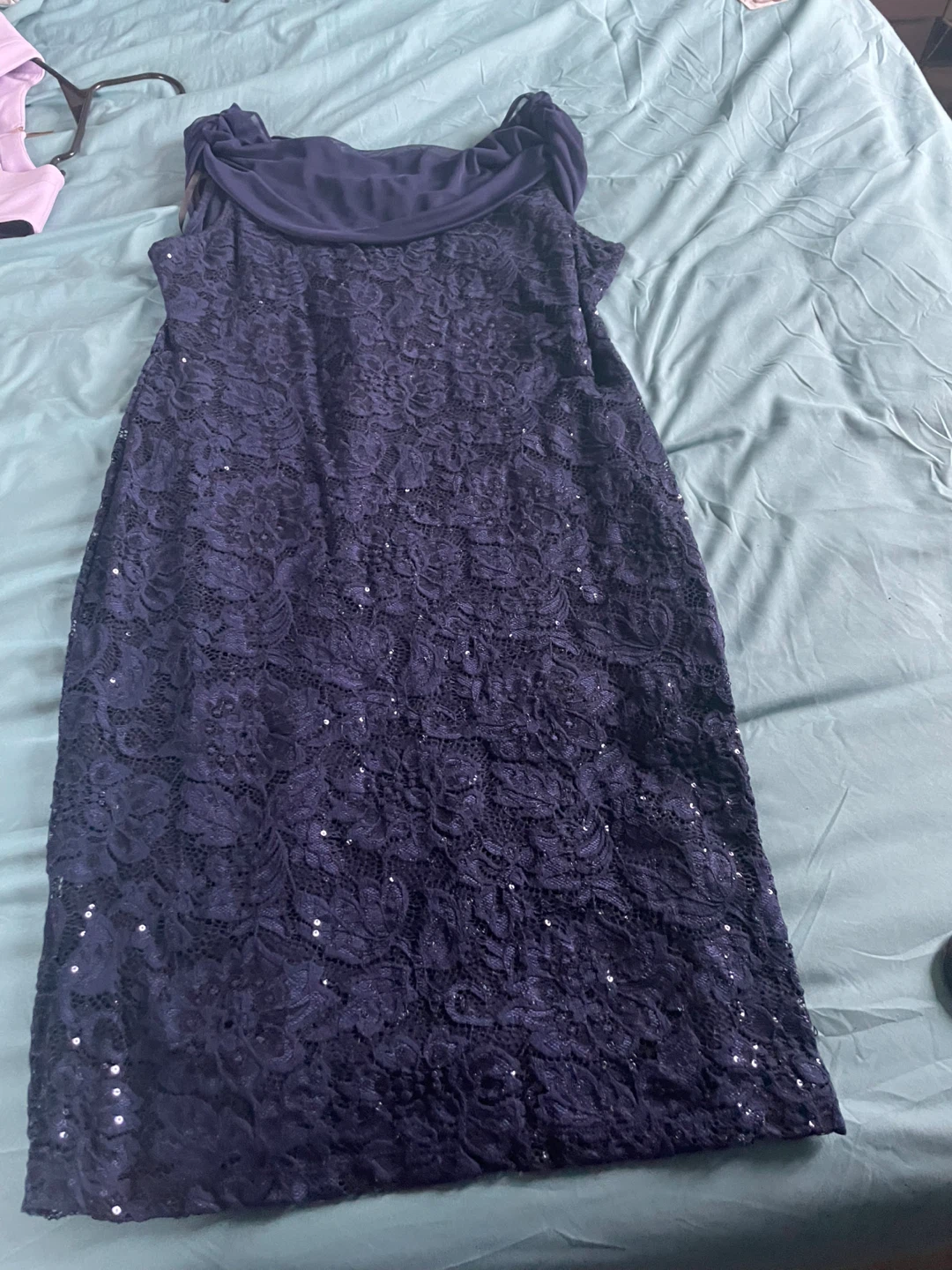 Navy Lace Sequin Cocktail Dress - photo 2