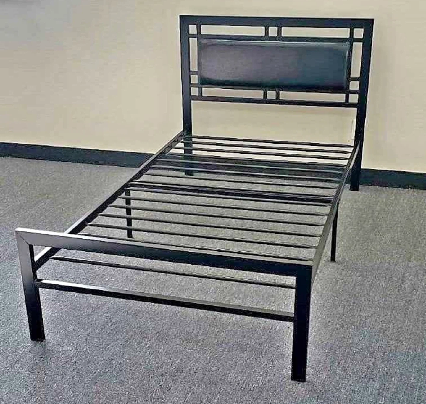 Black Metal Twin Bed Frame with Padded Headboard