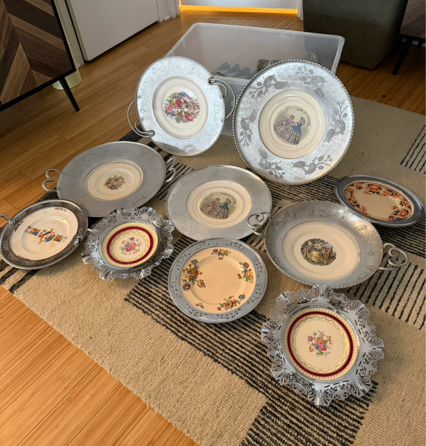 Vintage Aluminum Serving Platter and Tray Set