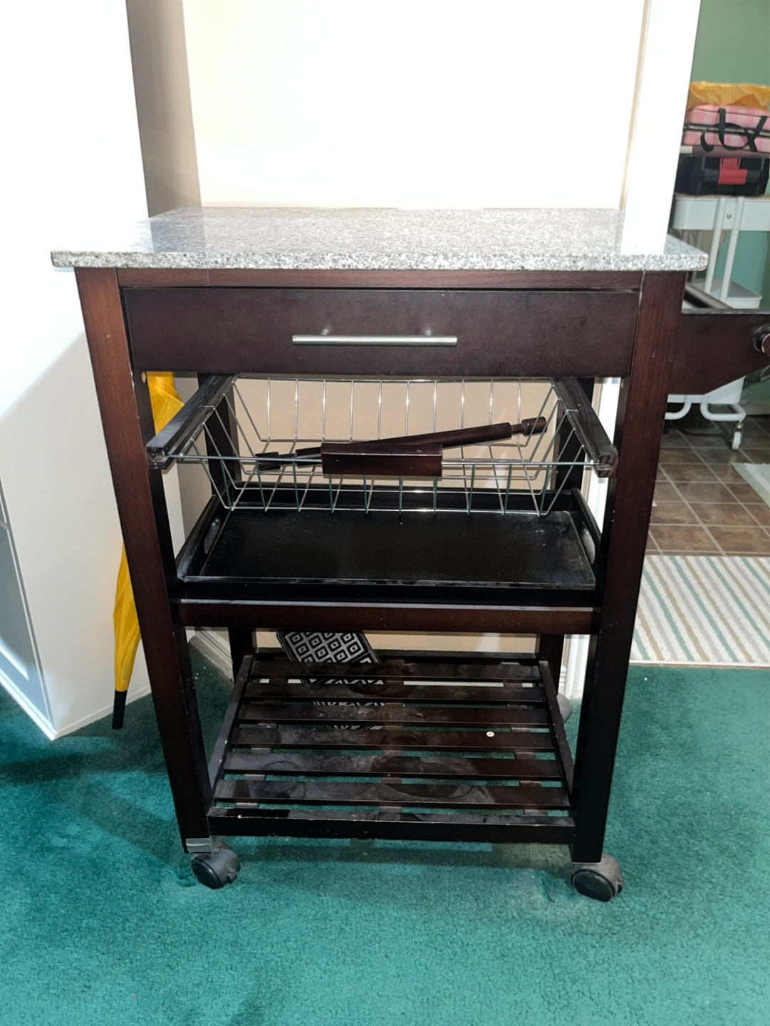 Kitchen Cart with Drawer and Shelves