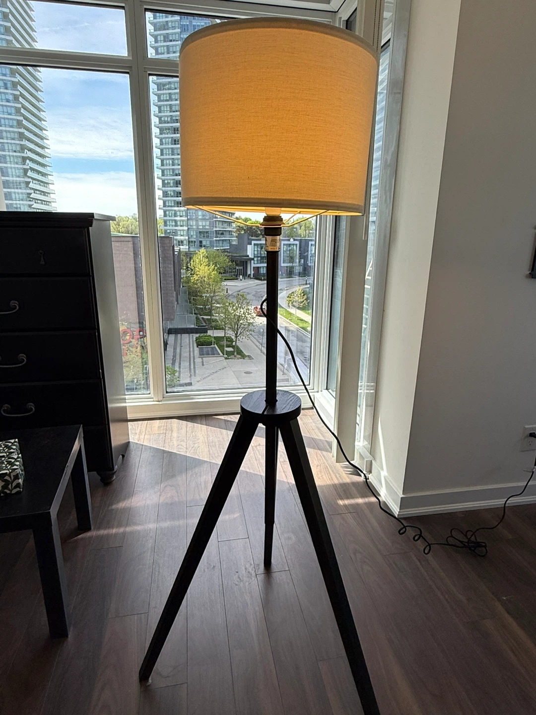 Tripod Floor Lamp with White Drum Shade