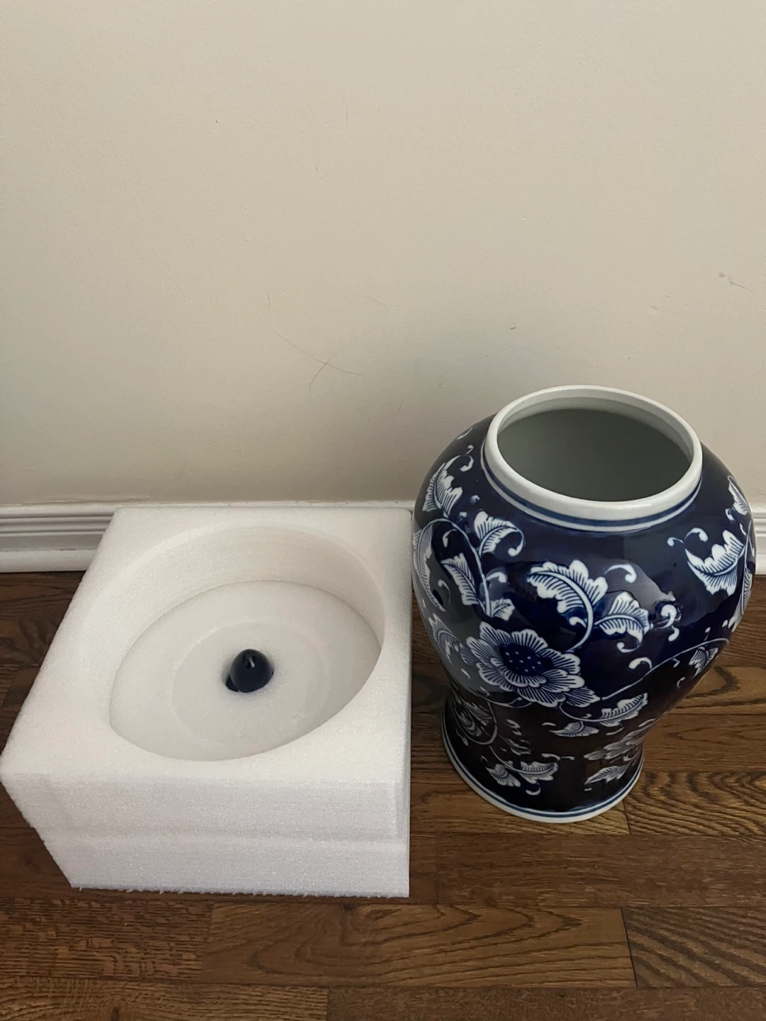 Blue and White Floral Ceramic Ginger Jar - photo 3