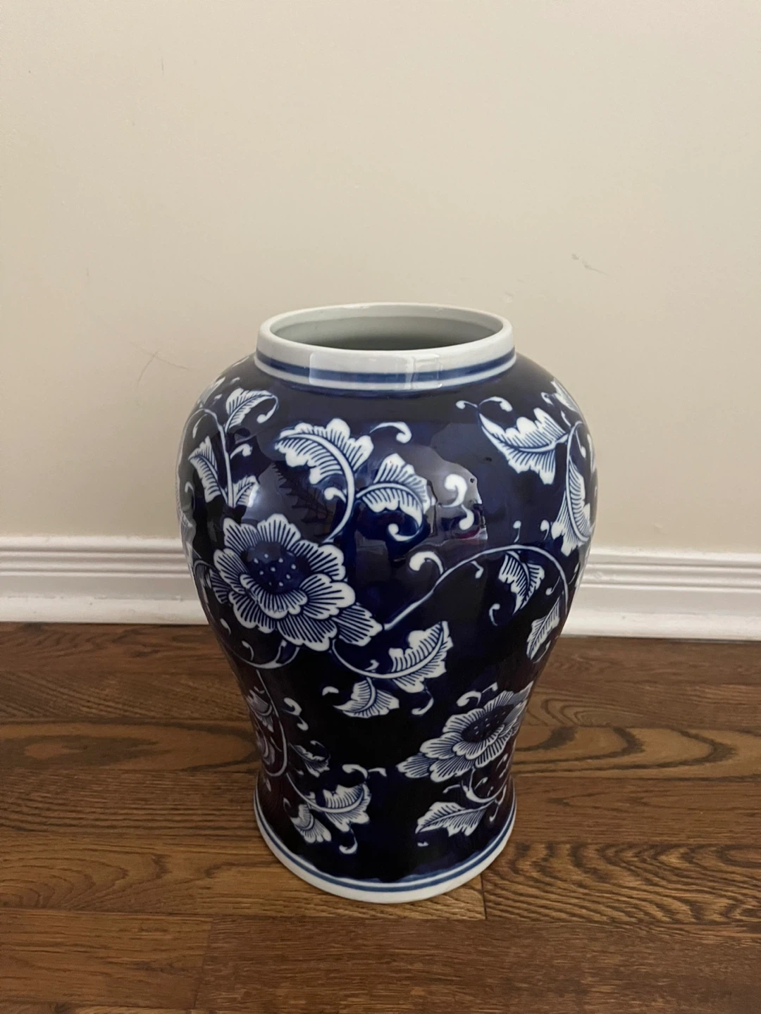 Blue and White Floral Ceramic Ginger Jar