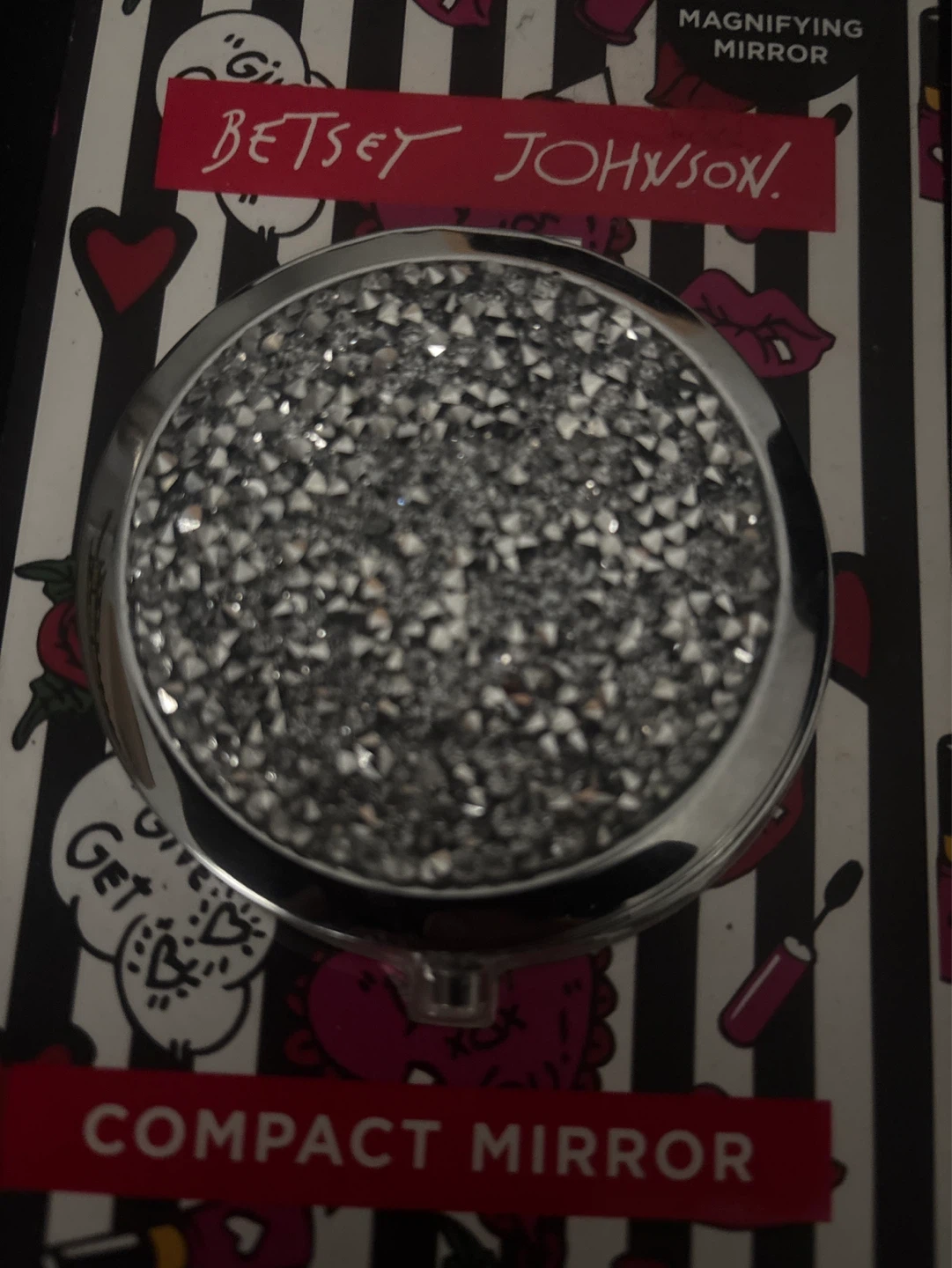 New Betsey Johnson Rhinestone Compact Mirror - photo 3