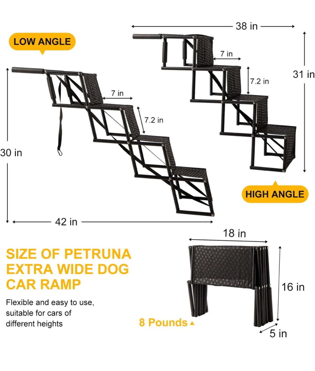 Extra Wide Dog Car Ramp Stairs - Foldable, 4 Steps D52 - photo 2
