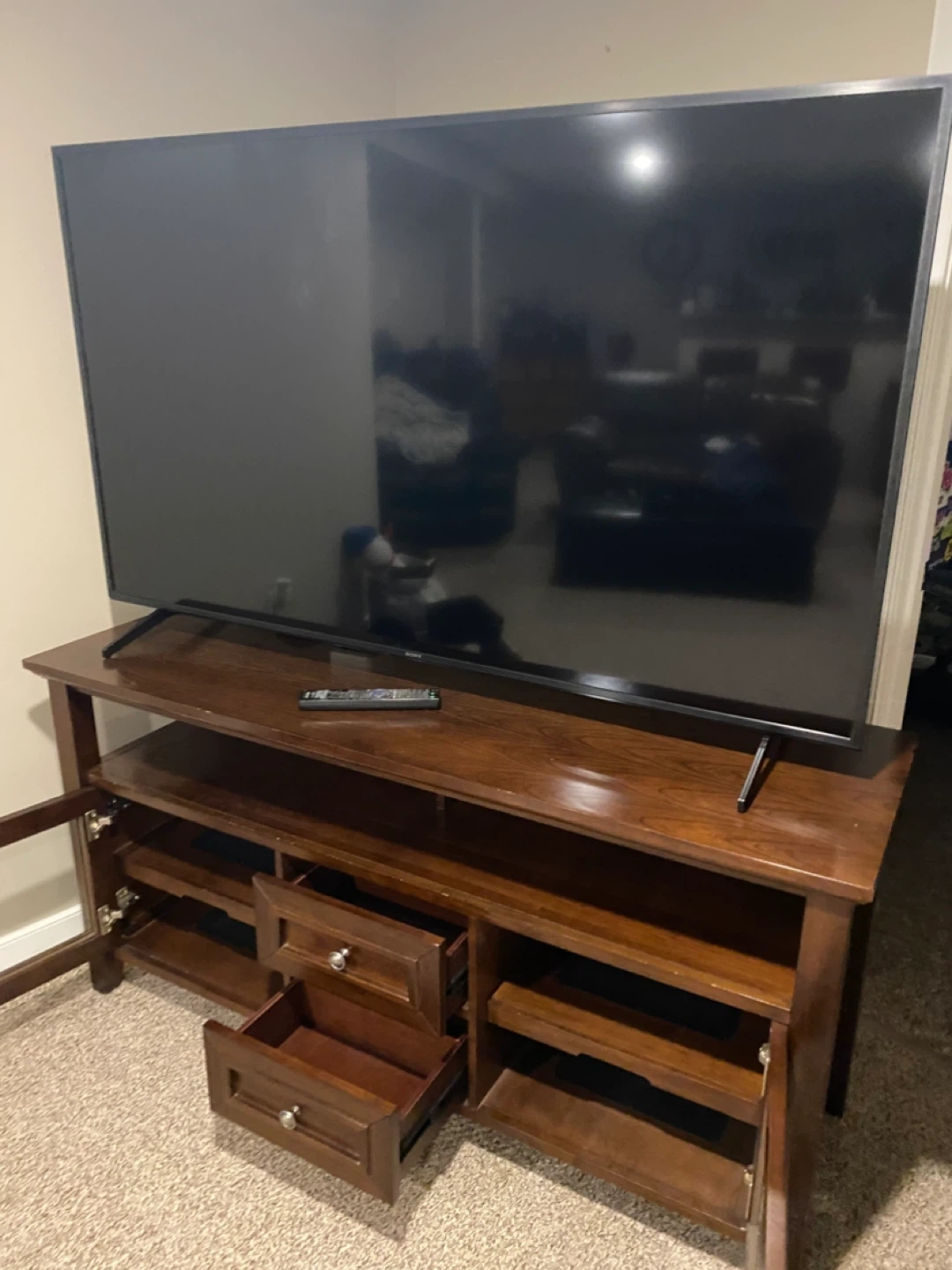 Dark Wood TV Stand with Storage