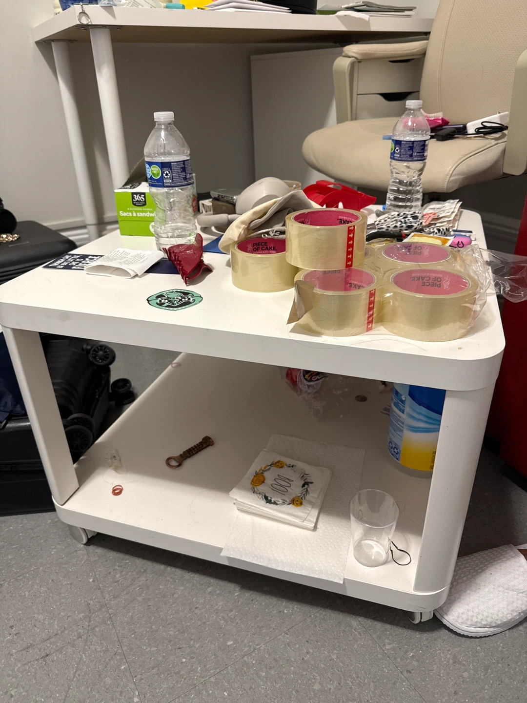 White Side Table with Shelving and whwwls