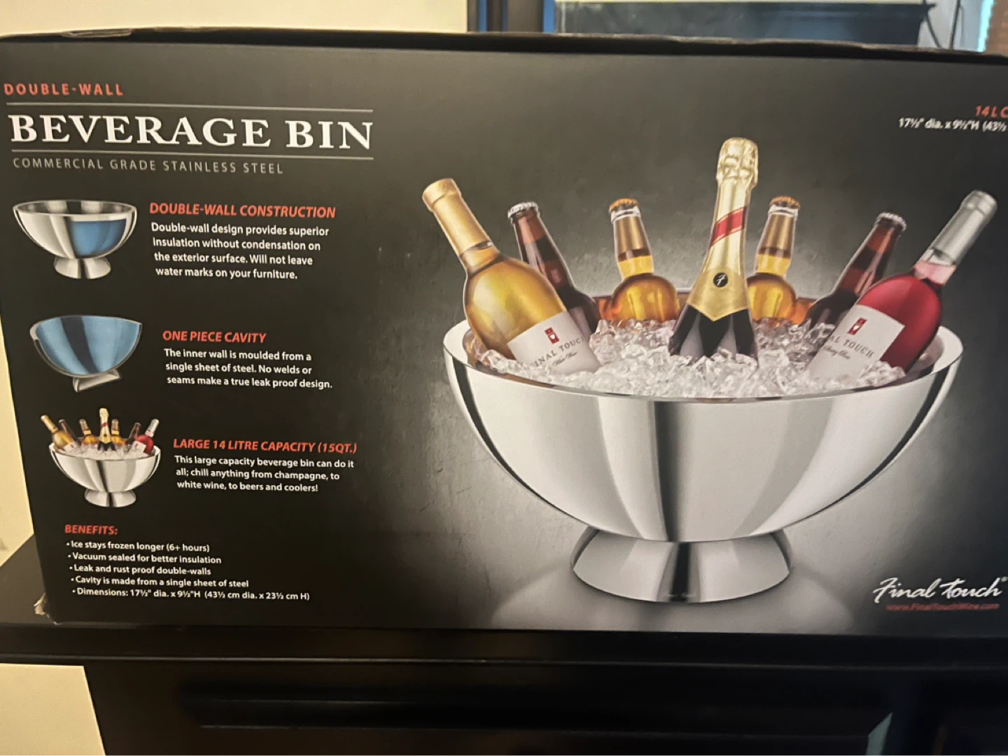 Final Touch Double-Wall Beverage Bin - Stainless Steel