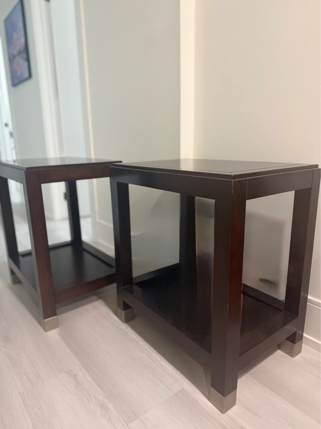 Set of 2 Dark Wood Side Table with Shelf