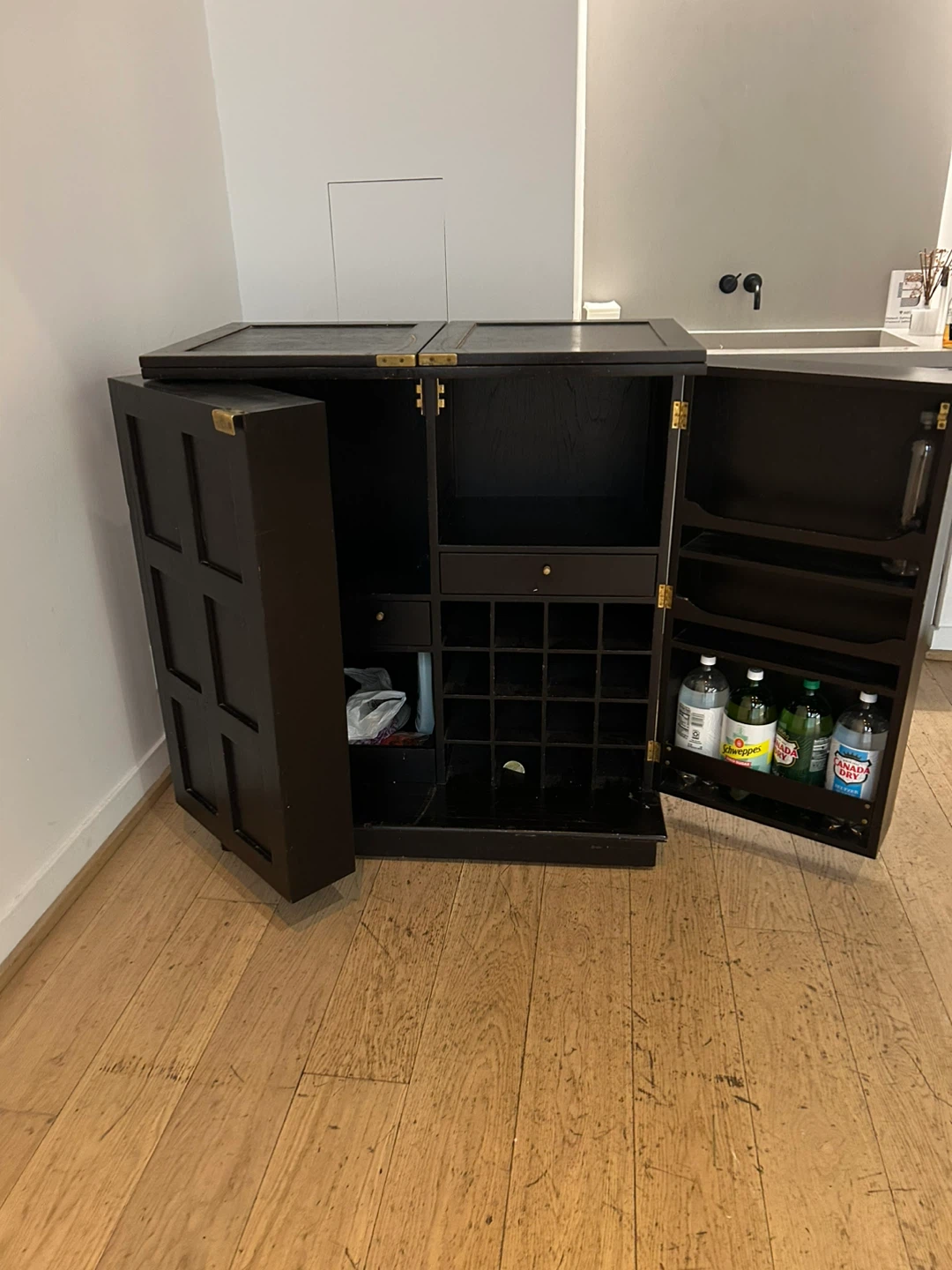 Dark Wood Bar Cabinet with Wine Rack
