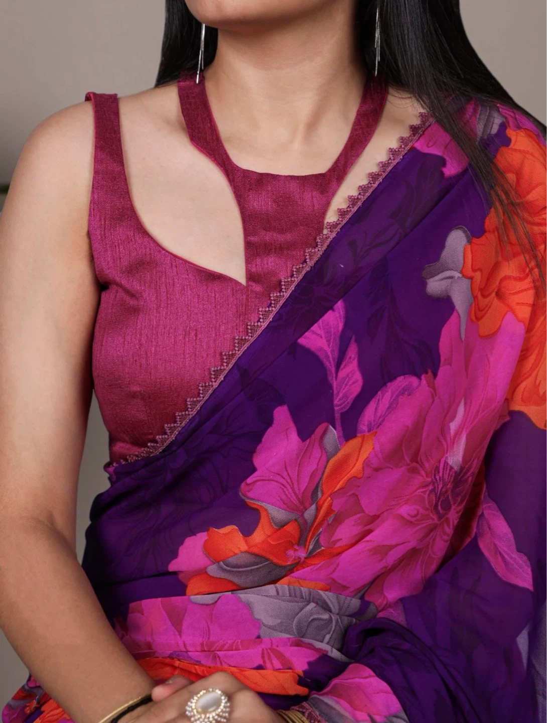 Chiffon Purple Floral Saree