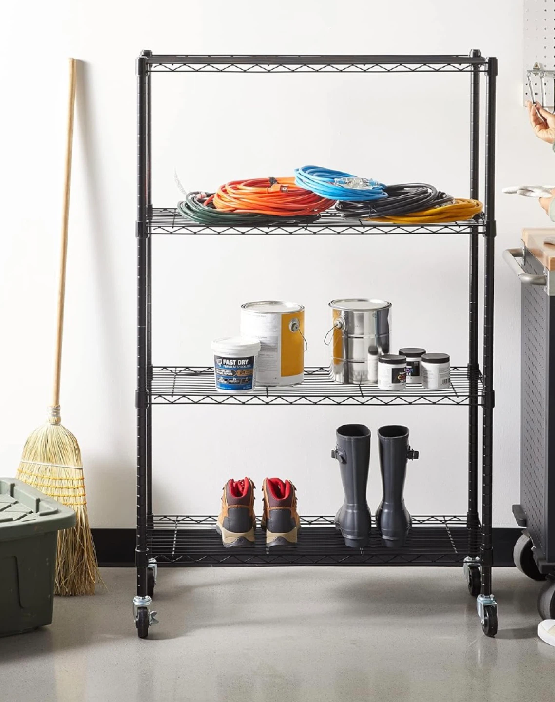 Black Wire Shelving Unit with Wheels