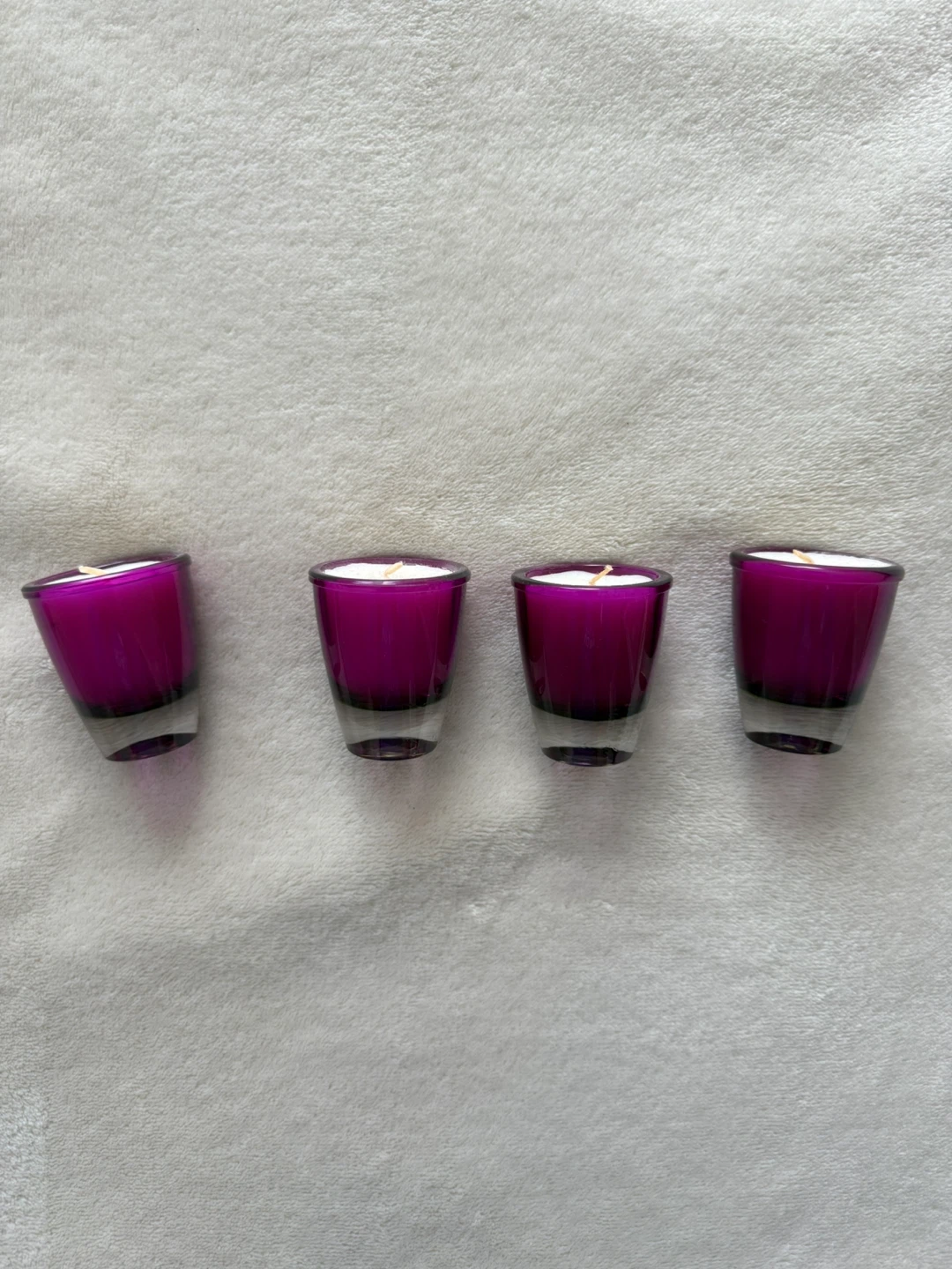 4x Purple Glass Votive Candle Holders