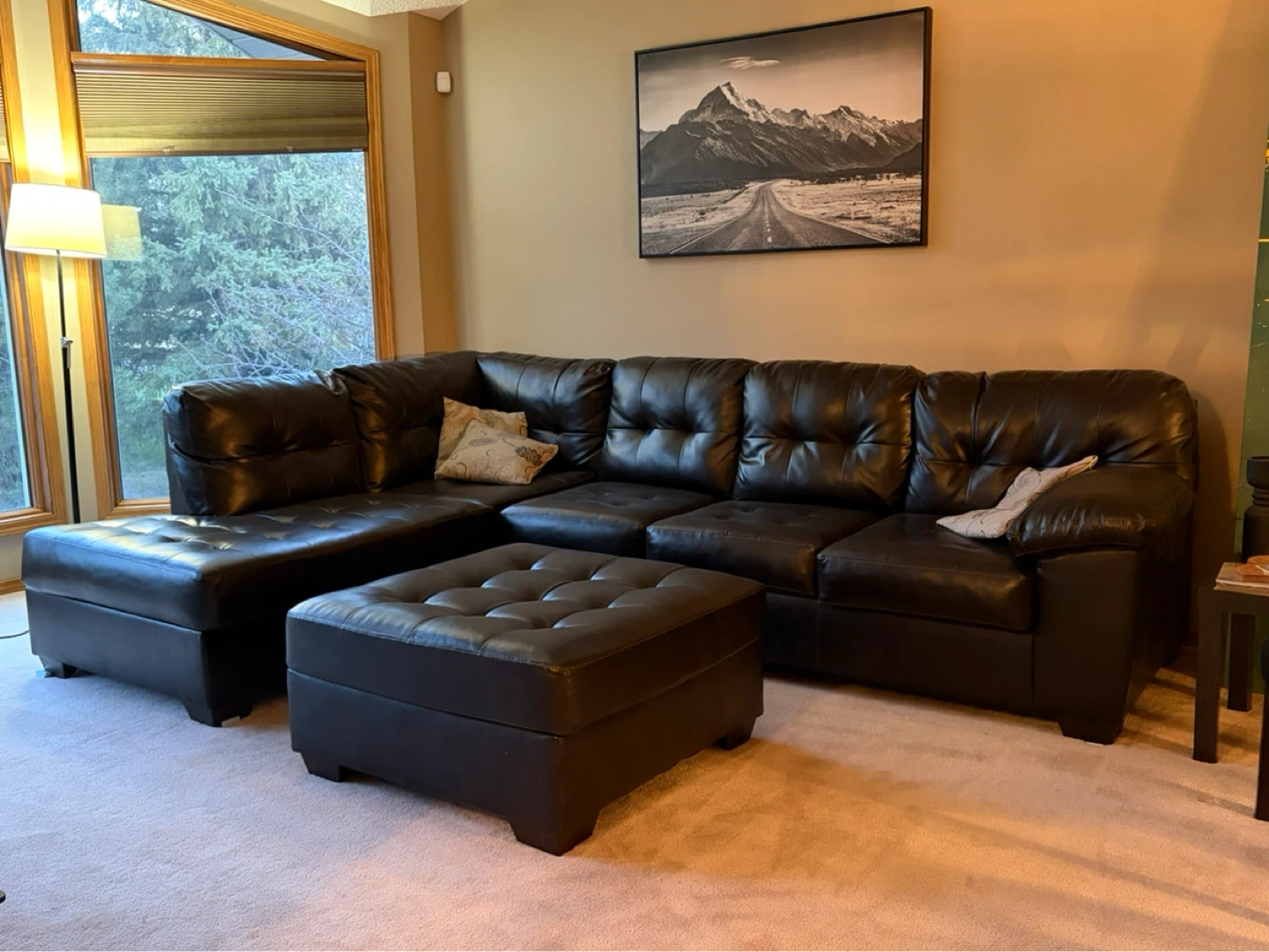 Brown Leather Sectional Sofa with Ottoman Ashley brand
