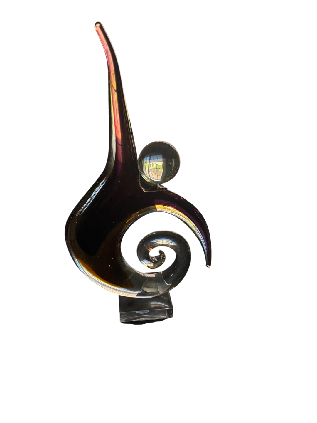 Glass Swirl Sculpture with Sphere Accent