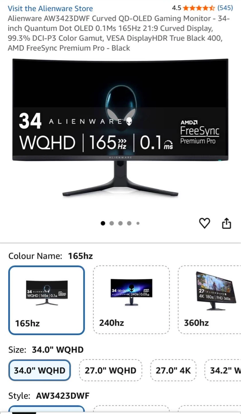 Alienware AW3423DWF 34 inch Curved QD-OLED Gaming Monitor - photo 2