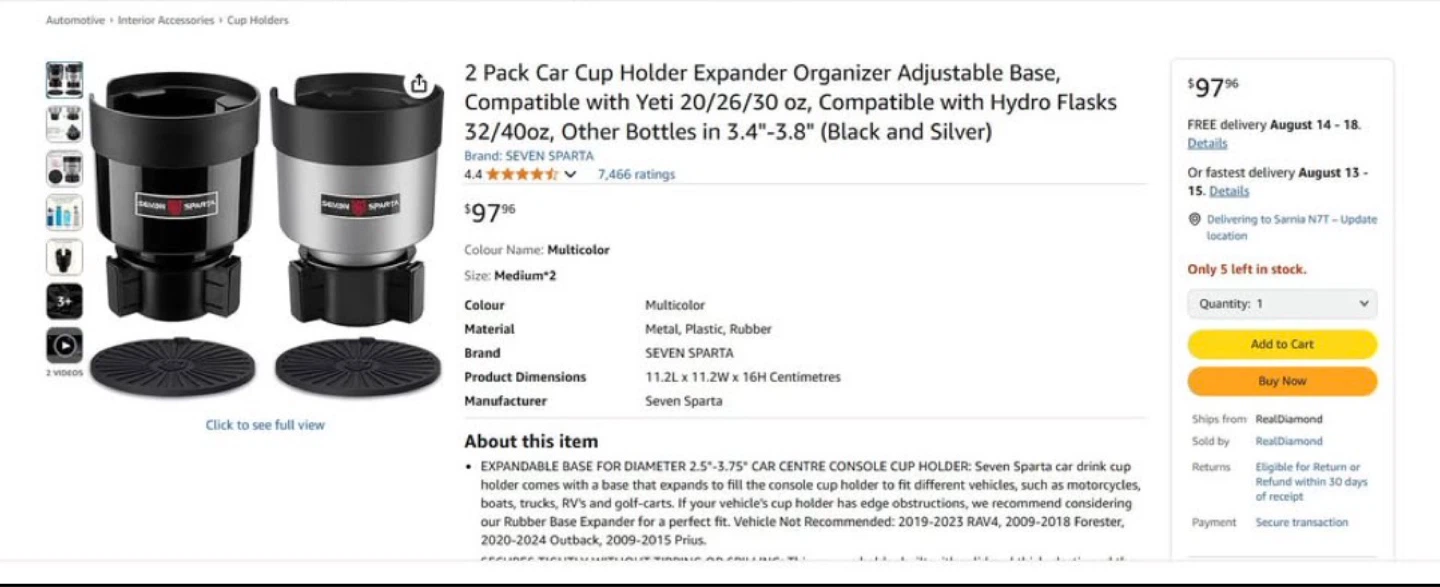 Seven Sparta 2 Pack Car Cup Holder Expander - photo 3