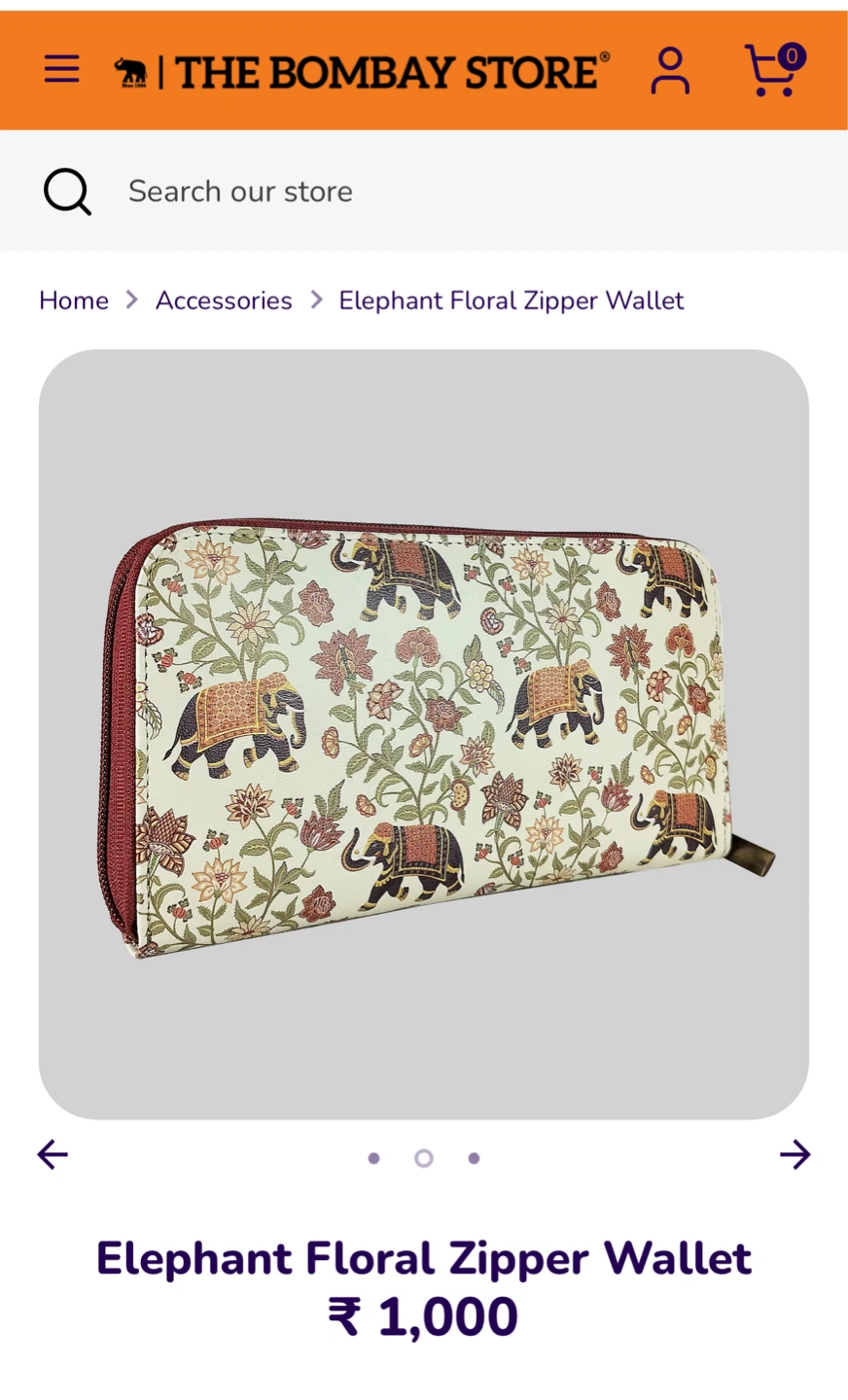 The Bombay Store - Elephant Floral Zipper Wallet (NEW)