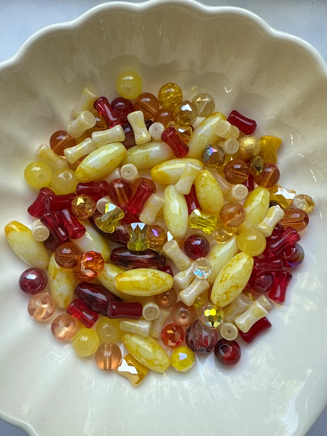 Assorted glass/Chinese crystal beads - Red, Yellow & Amber