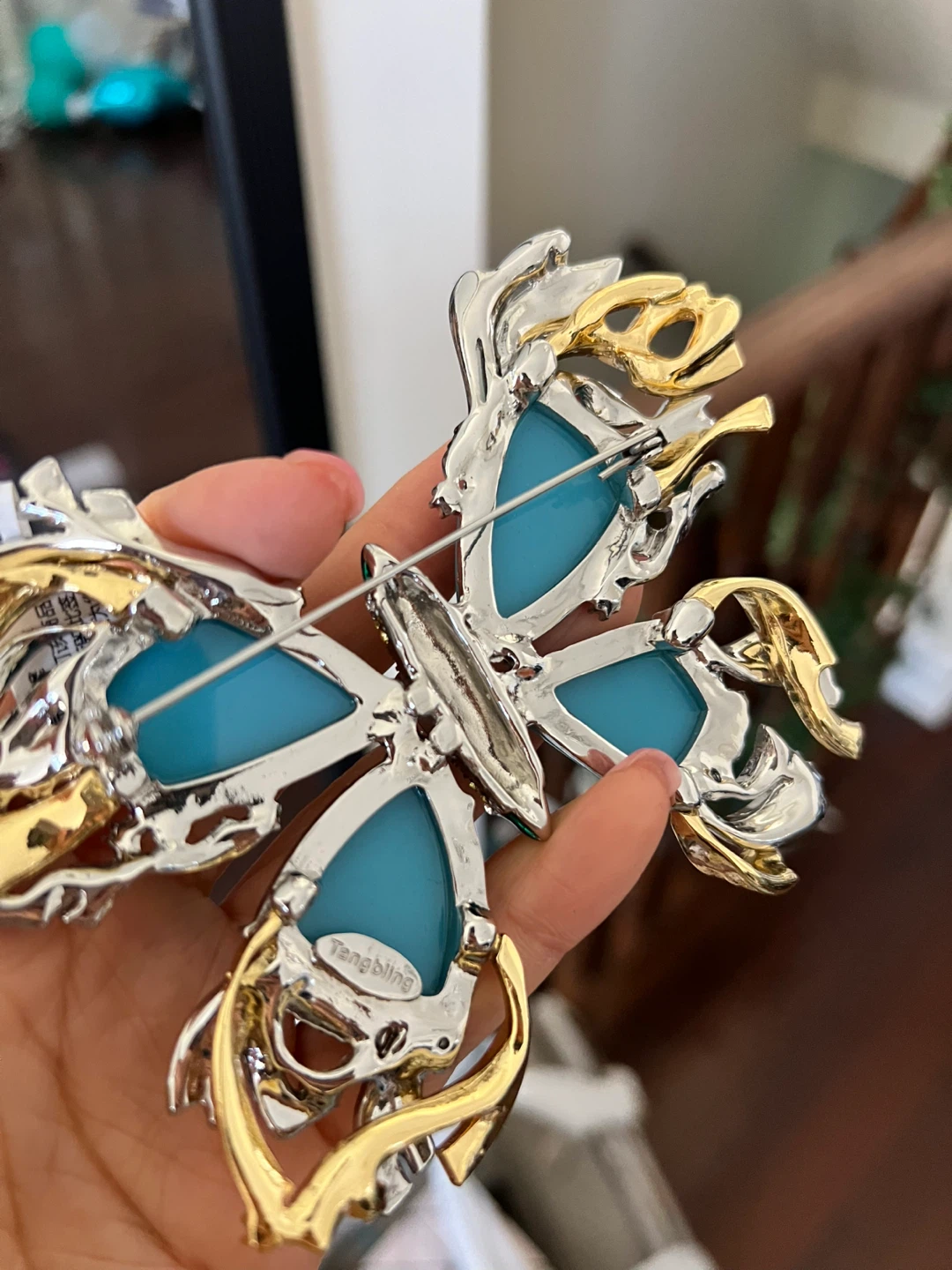Tengbling Butterfly Brooch with Blue Stones and Crystals - photo 2