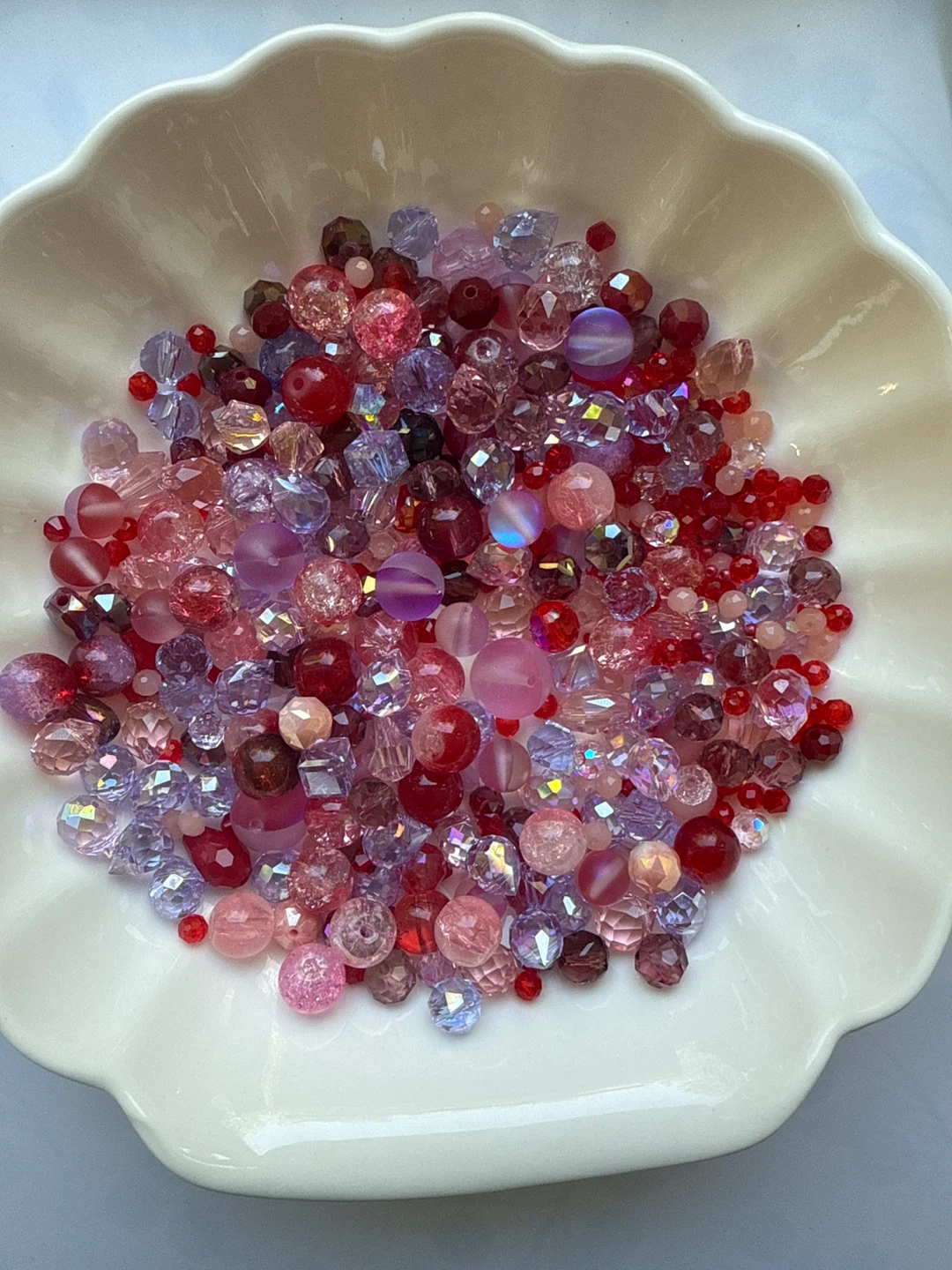 Assorted glass/Chinese crystal beads - red, pink, purple