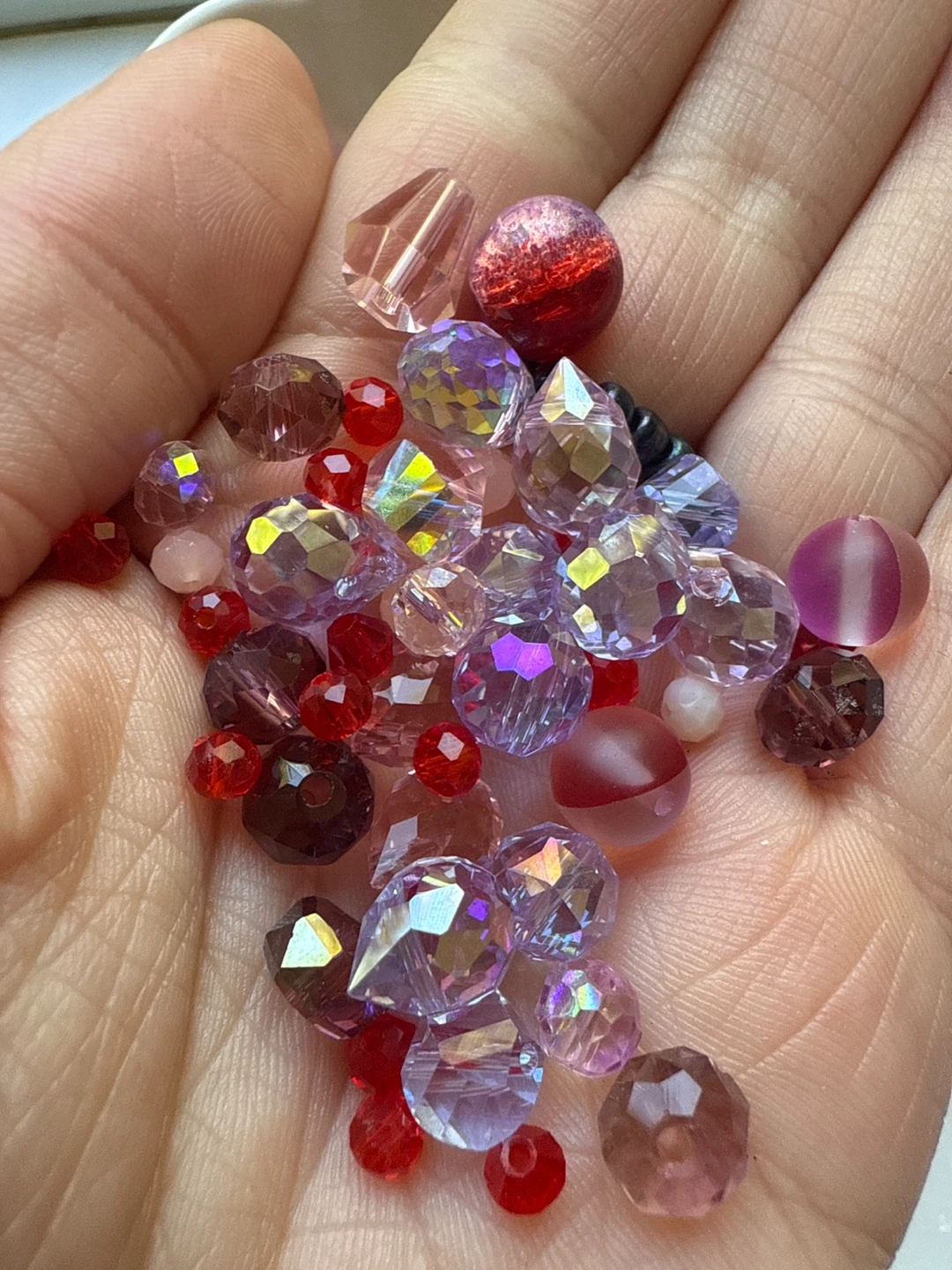 Assorted glass/Chinese crystal beads - red, pink, purple - photo 2