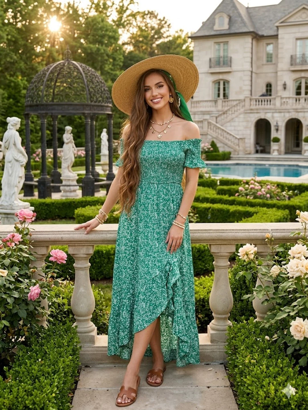 Lulus Green Floral Print Smocked Maxi Dress