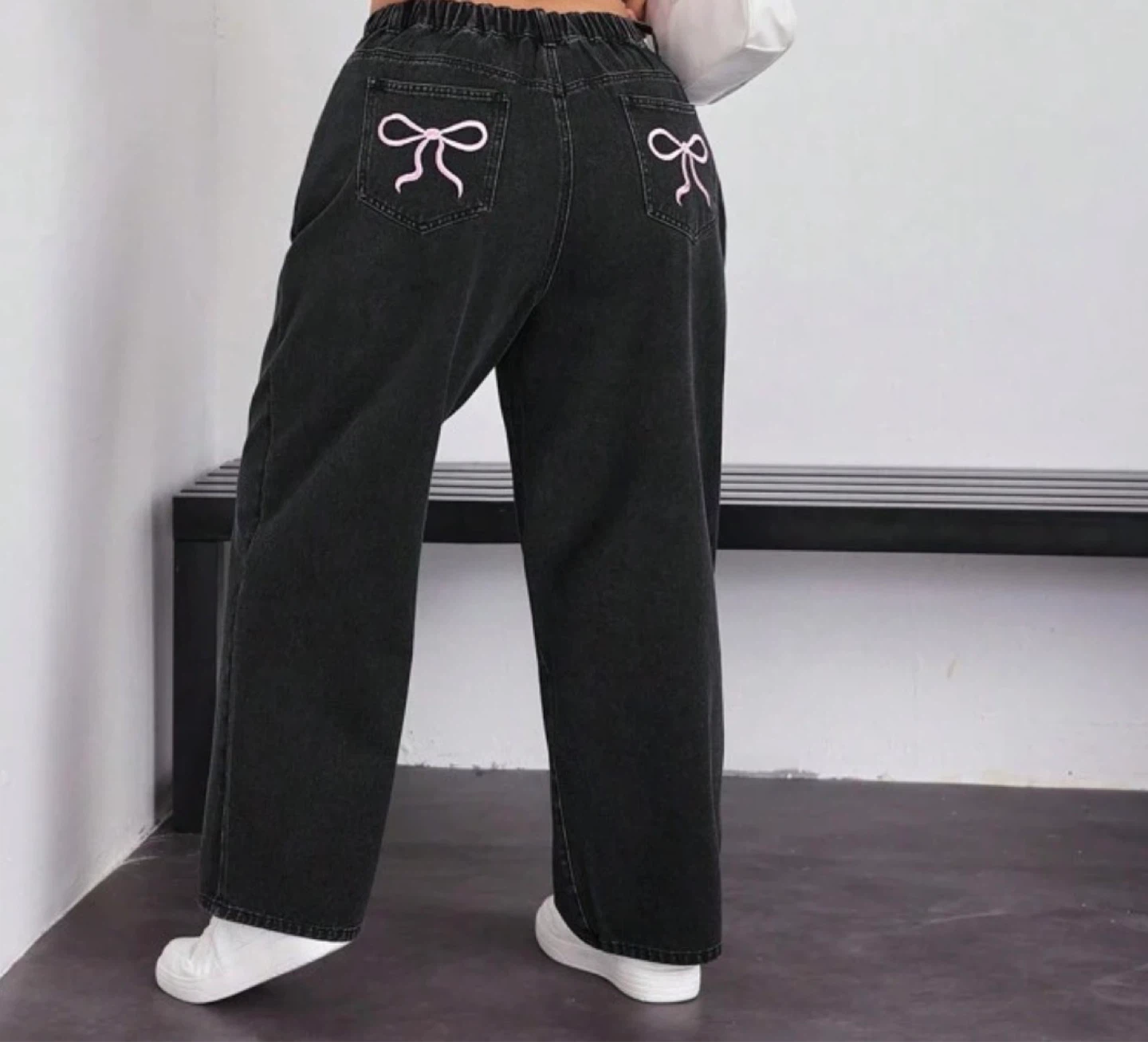 Women's Charcoal Denim Jeans with Pink Bows - photo 3