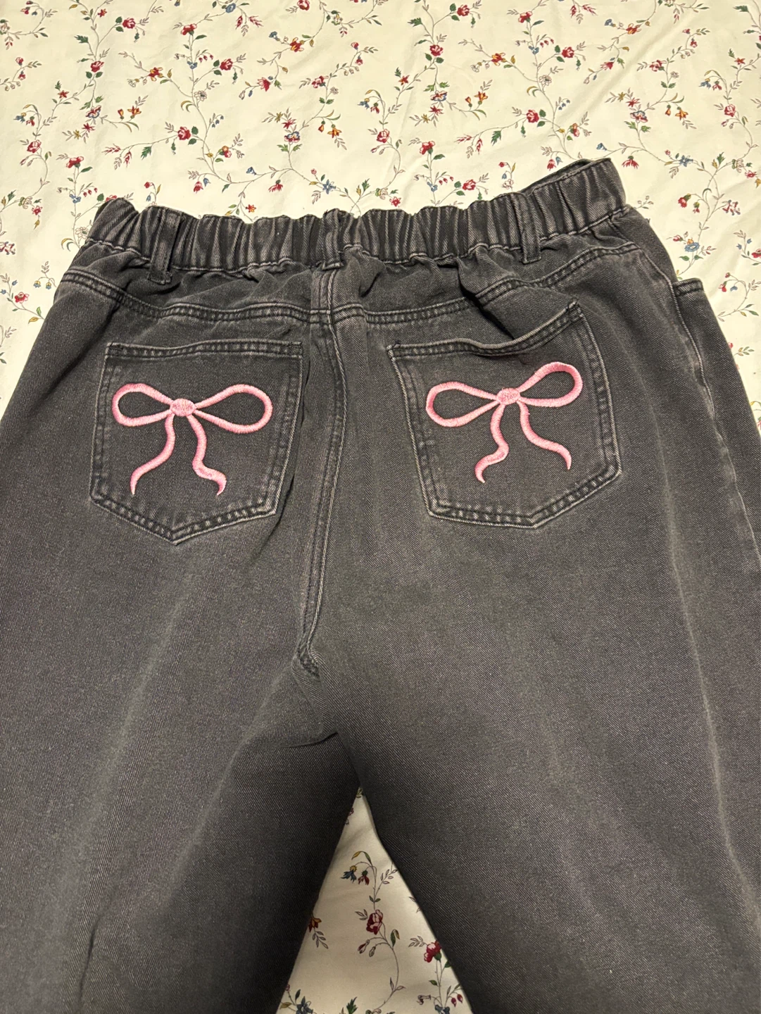Women's Charcoal Denim Jeans with Pink Bows - photo 5