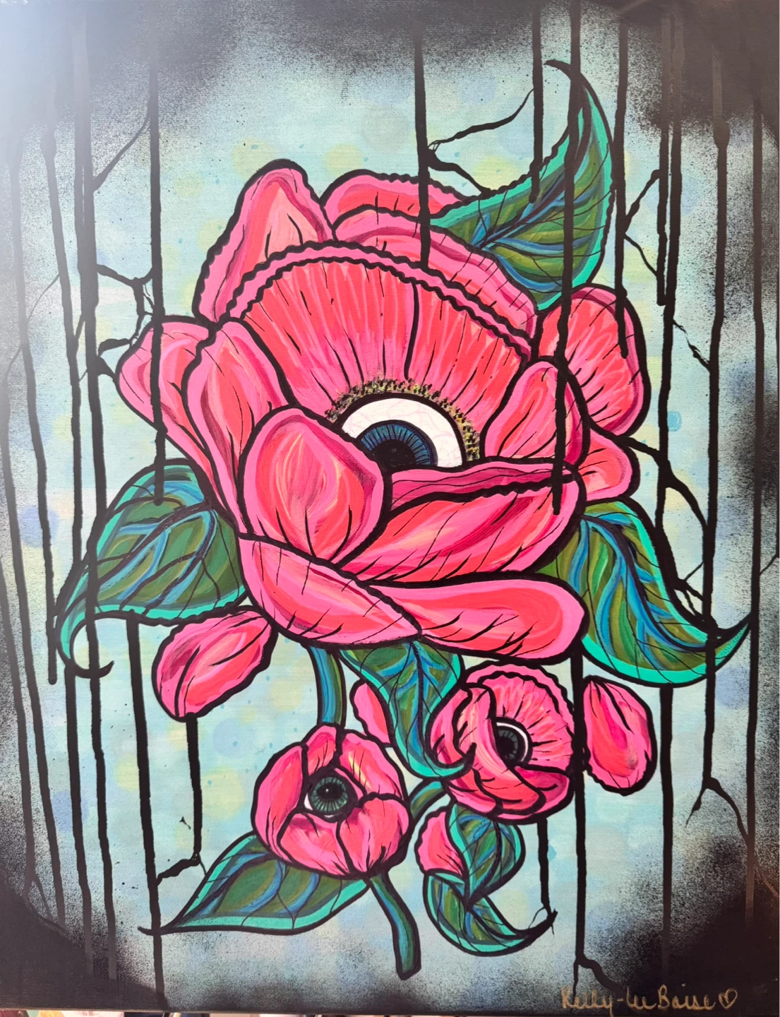 Original Art Painting - Unique Eye Flower Design - photo 2