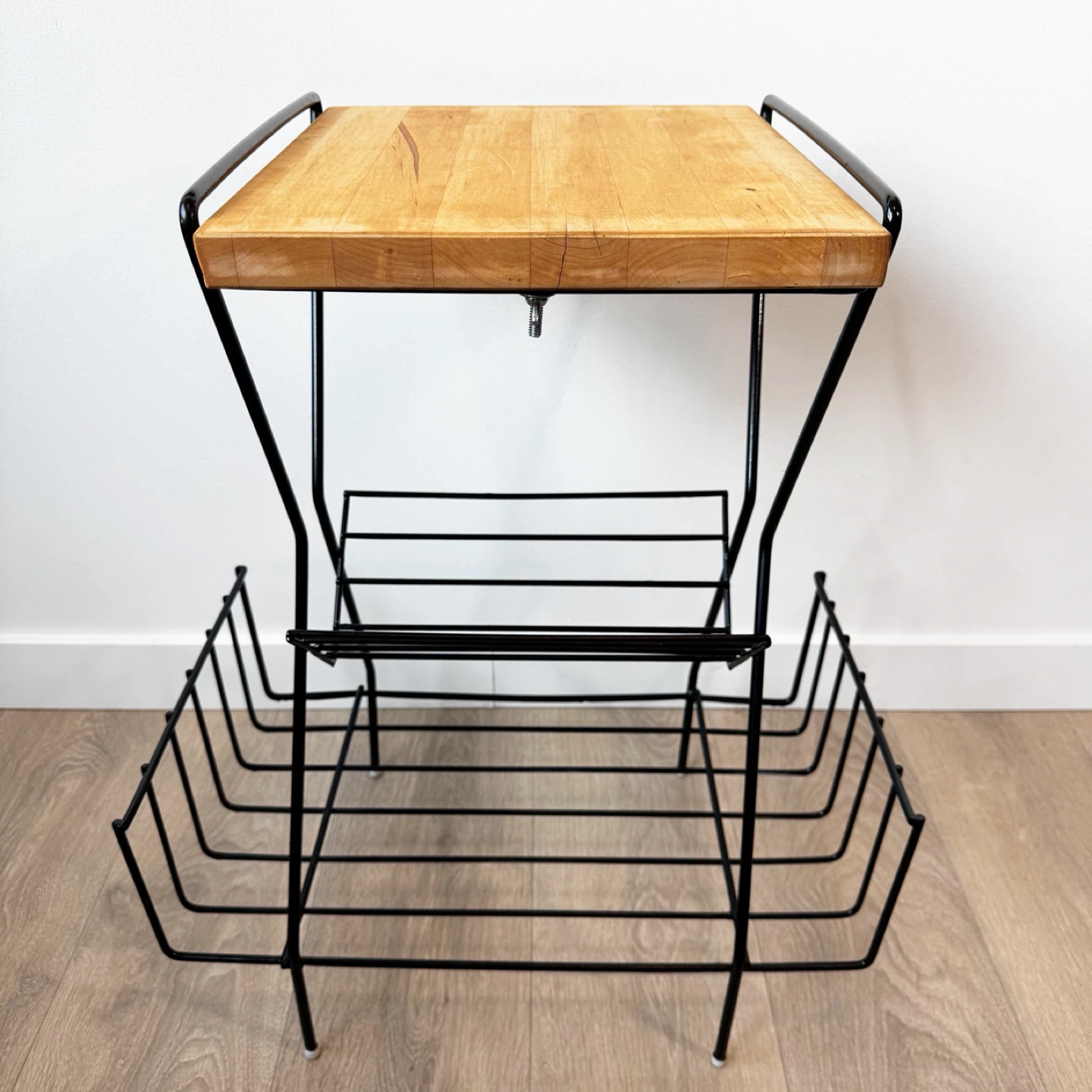 Vintage MCM record rack with custom wooden top / side table - photo 2