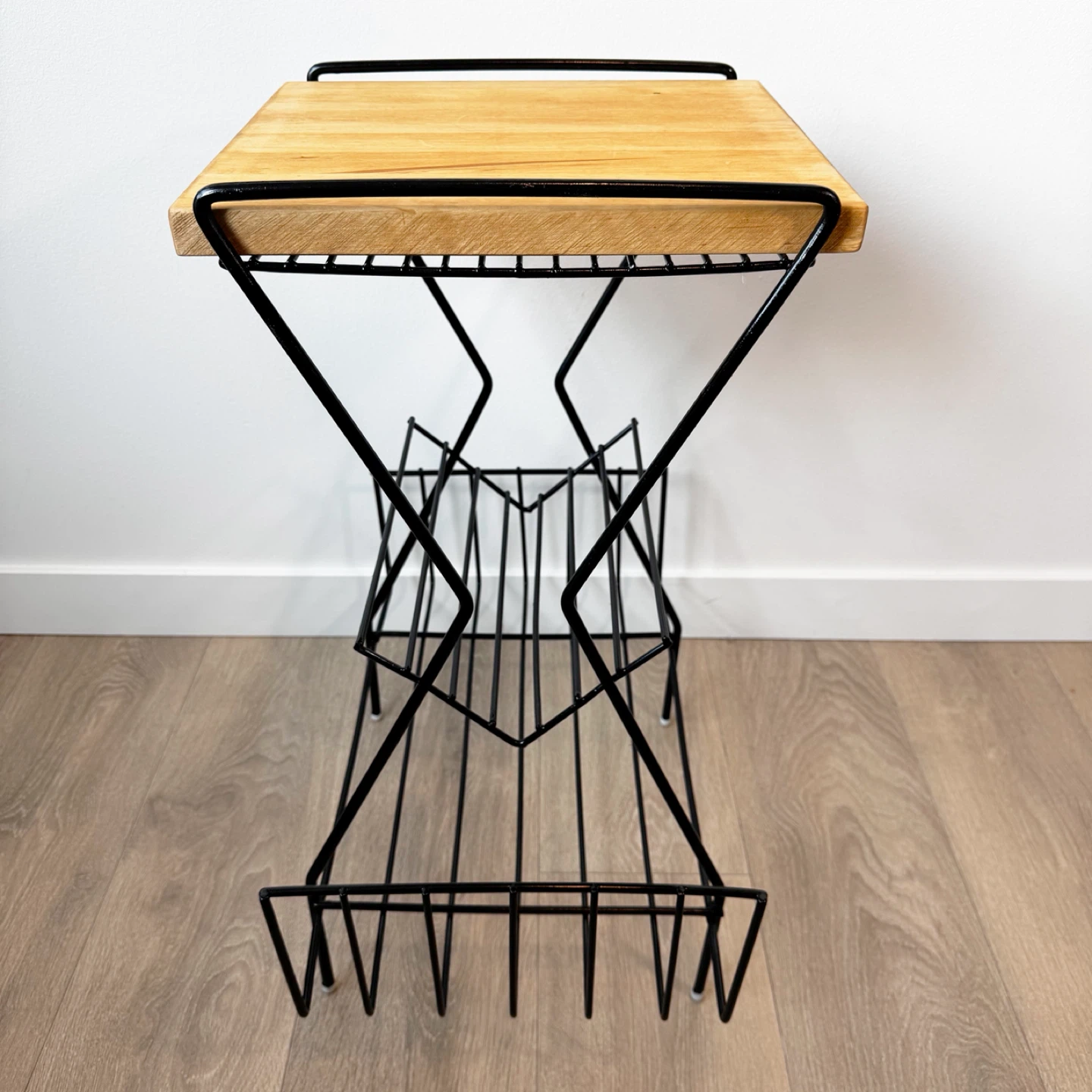 Vintage MCM record rack with custom wooden top / side table - photo 3
