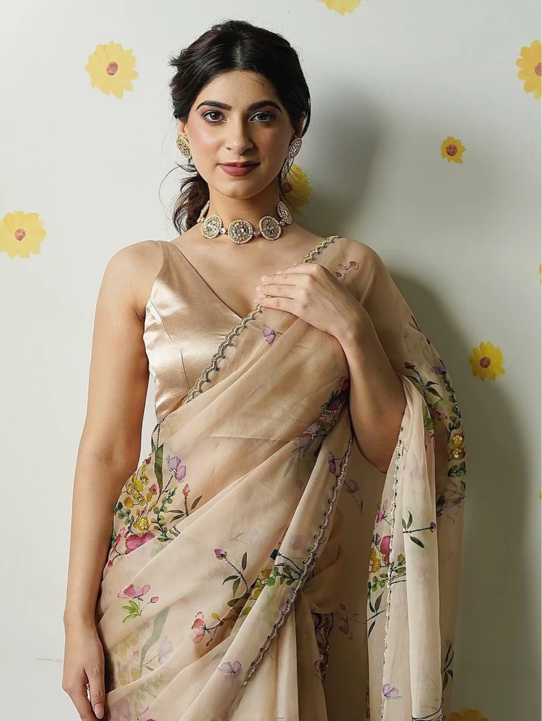 Floral Saree with Embellished Blouse