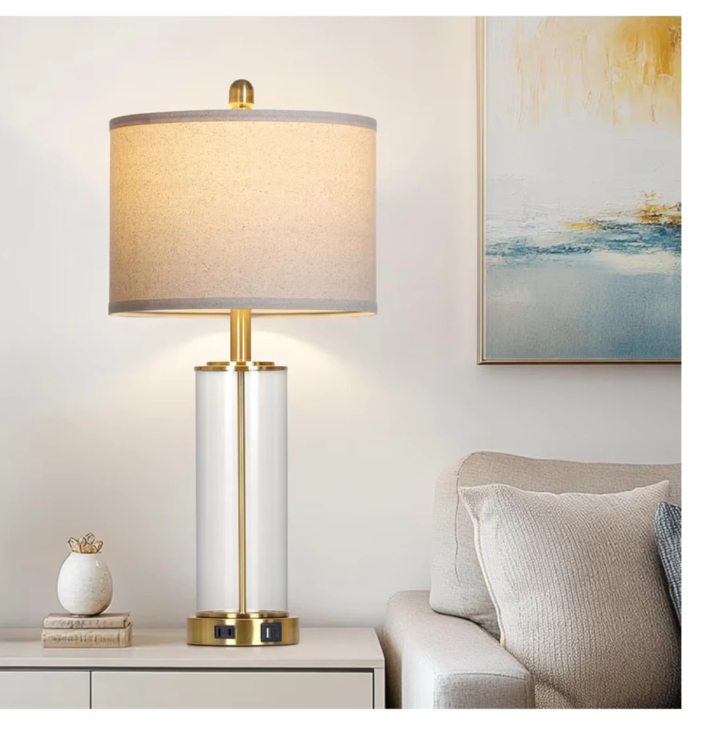 Modern Glass Table Lamp set of two  USB Ports & AC Outlet 26G - photo 4