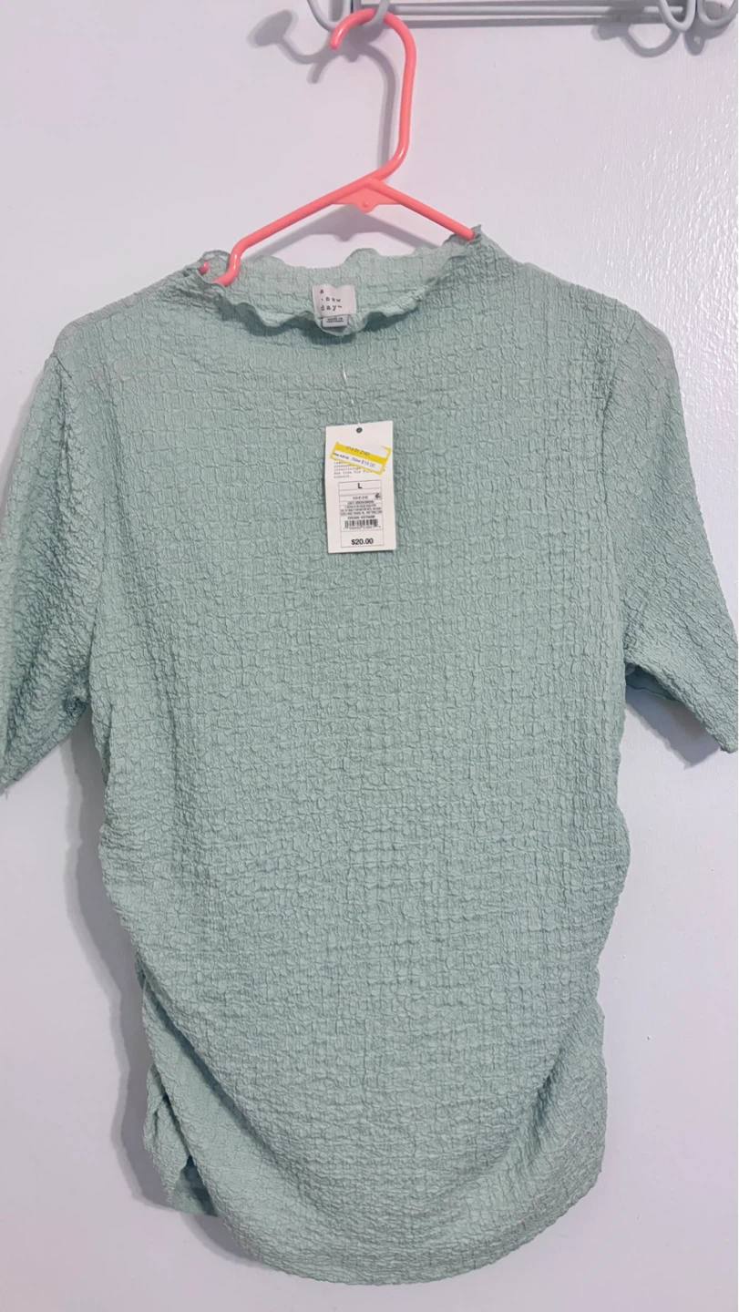 A New Day Mint Green Textured Mock Neck Top - Size L