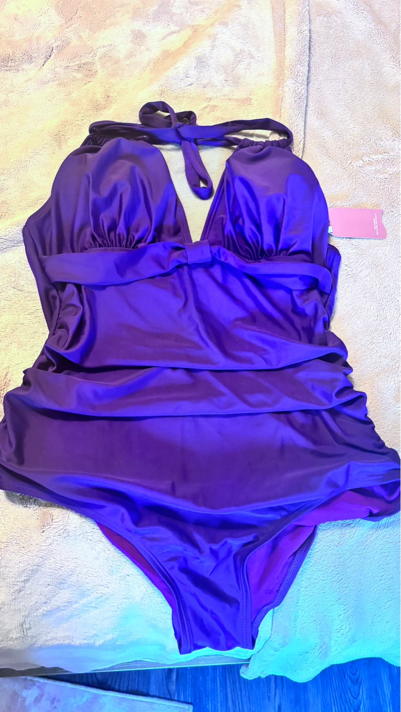 Trina Turk Purple Halter One-Piece Swimsuit