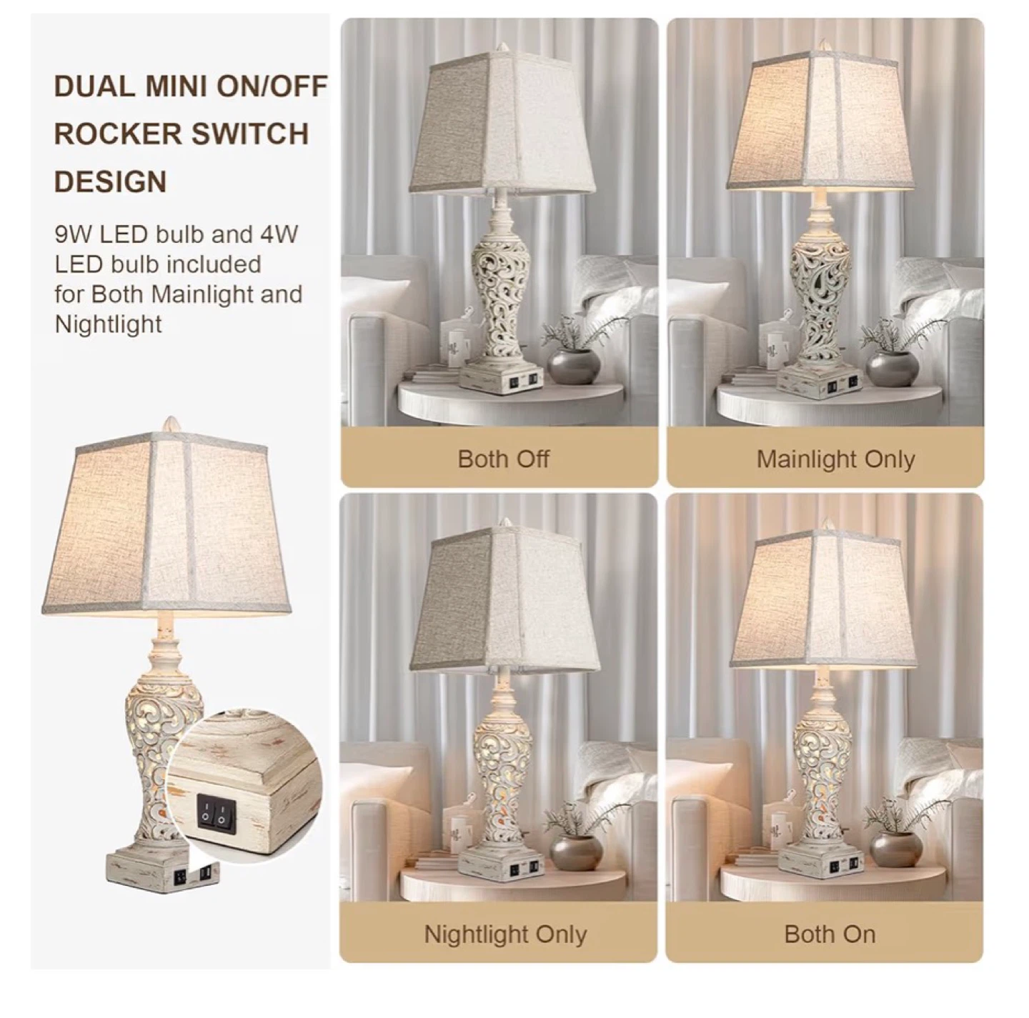 Vintage Style 28.5" Table Lamp set of 2 with USB Ports 285 - photo 3