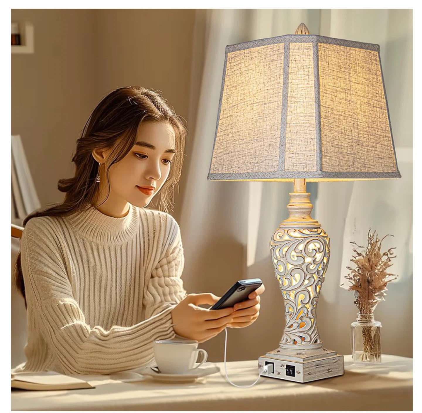 Vintage Style 28.5" Table Lamp set of 2 with USB Ports 285 - photo 5