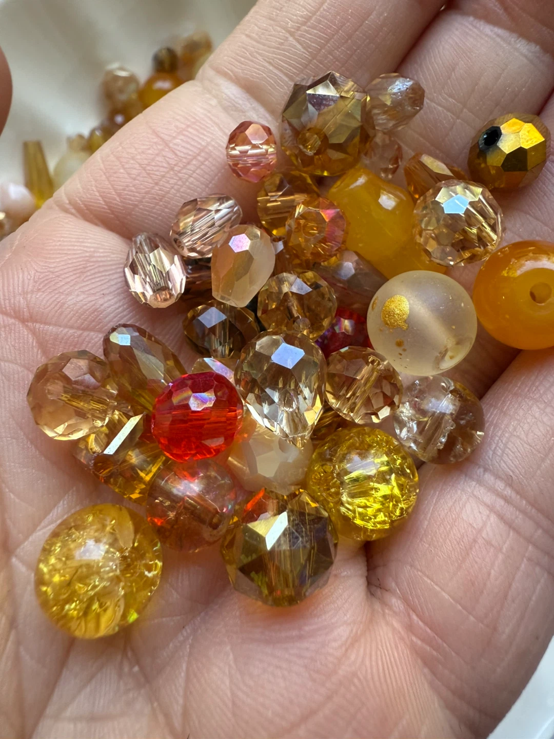 Assorted glass/Chinese crystal beads - yellow, gold, orange - photo 2