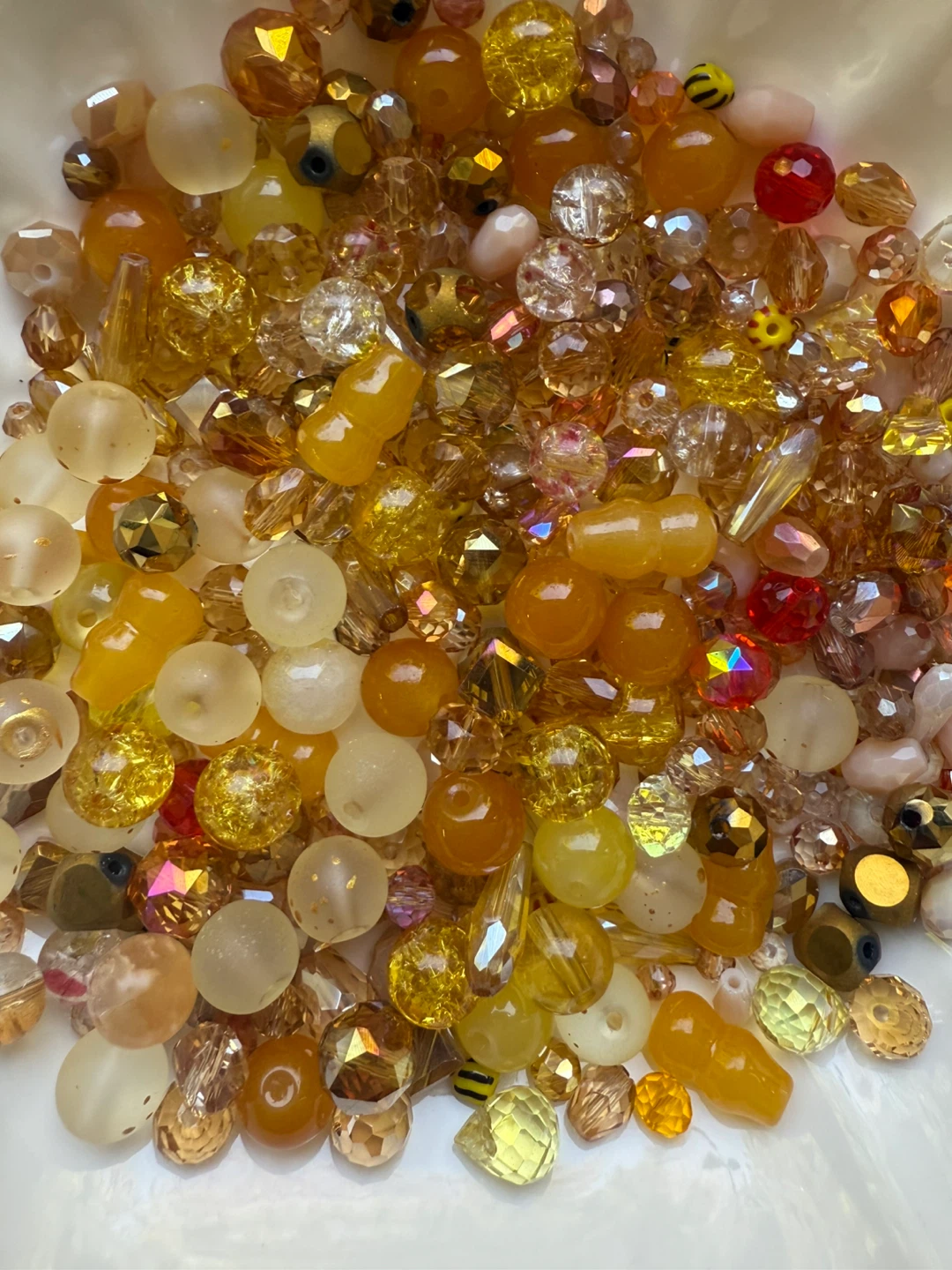 Assorted glass/Chinese crystal beads - yellow, gold, orange