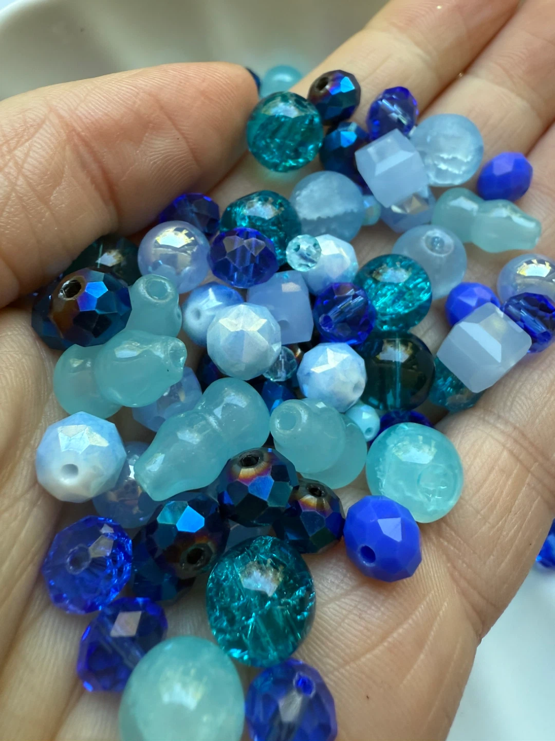 Assorted glass/Chinese crystal beads - blue, teal, aqua - photo 2