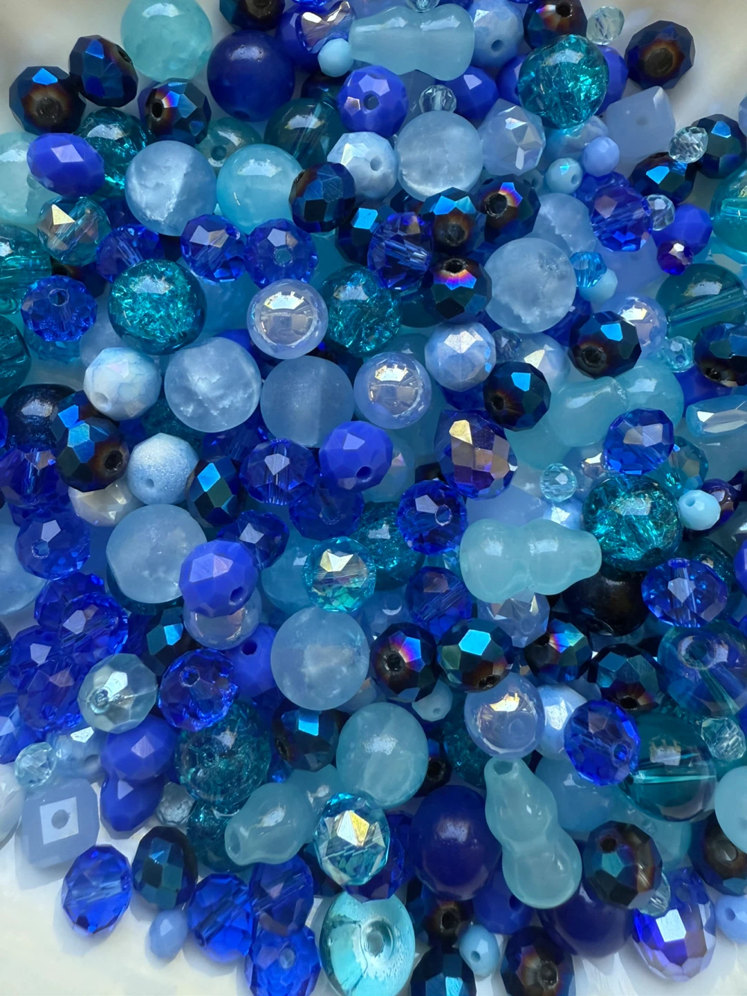 Assorted glass/Chinese crystal beads - blue, teal, aqua