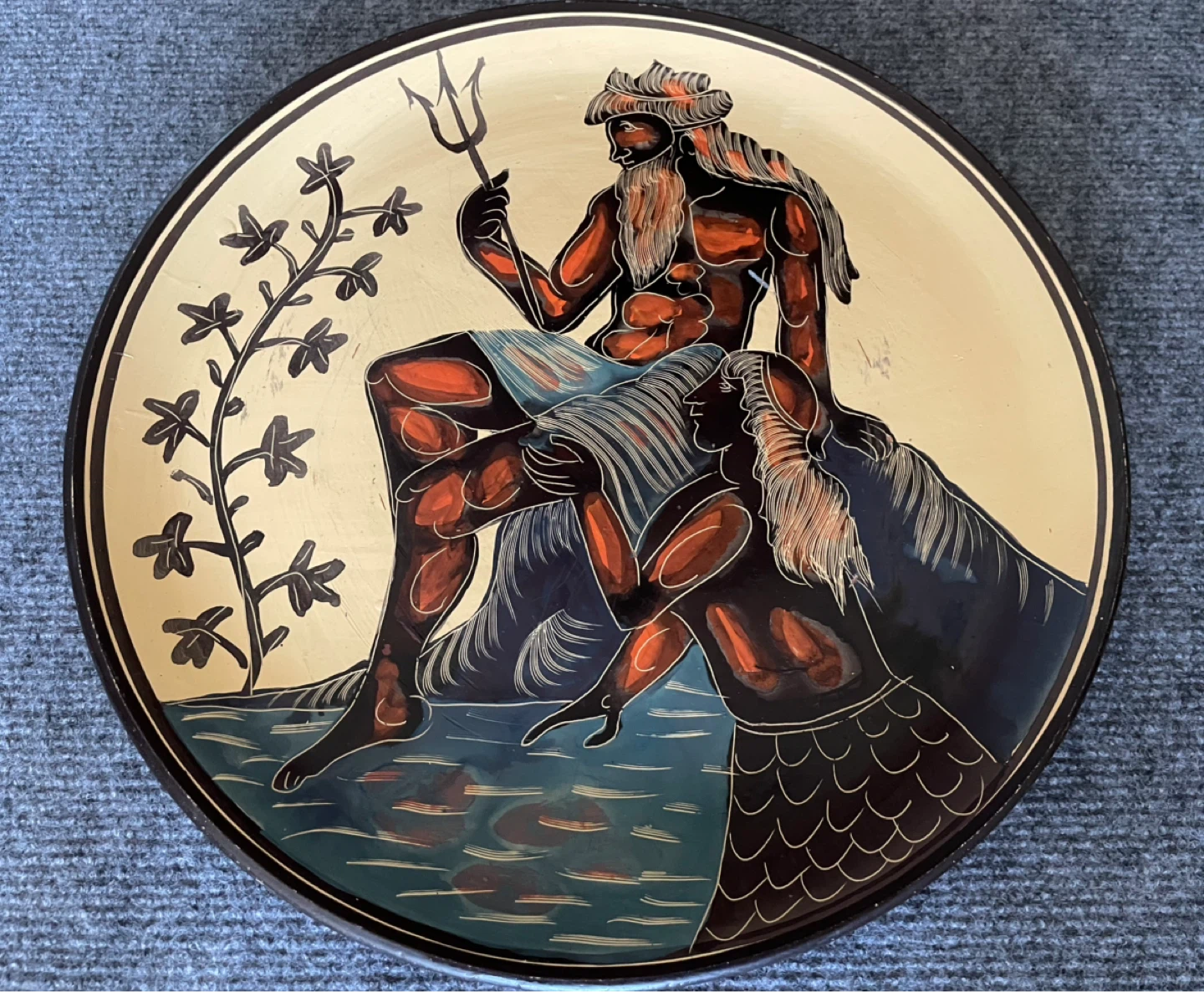 Antique Greek Terracotta Neptune Large Plate