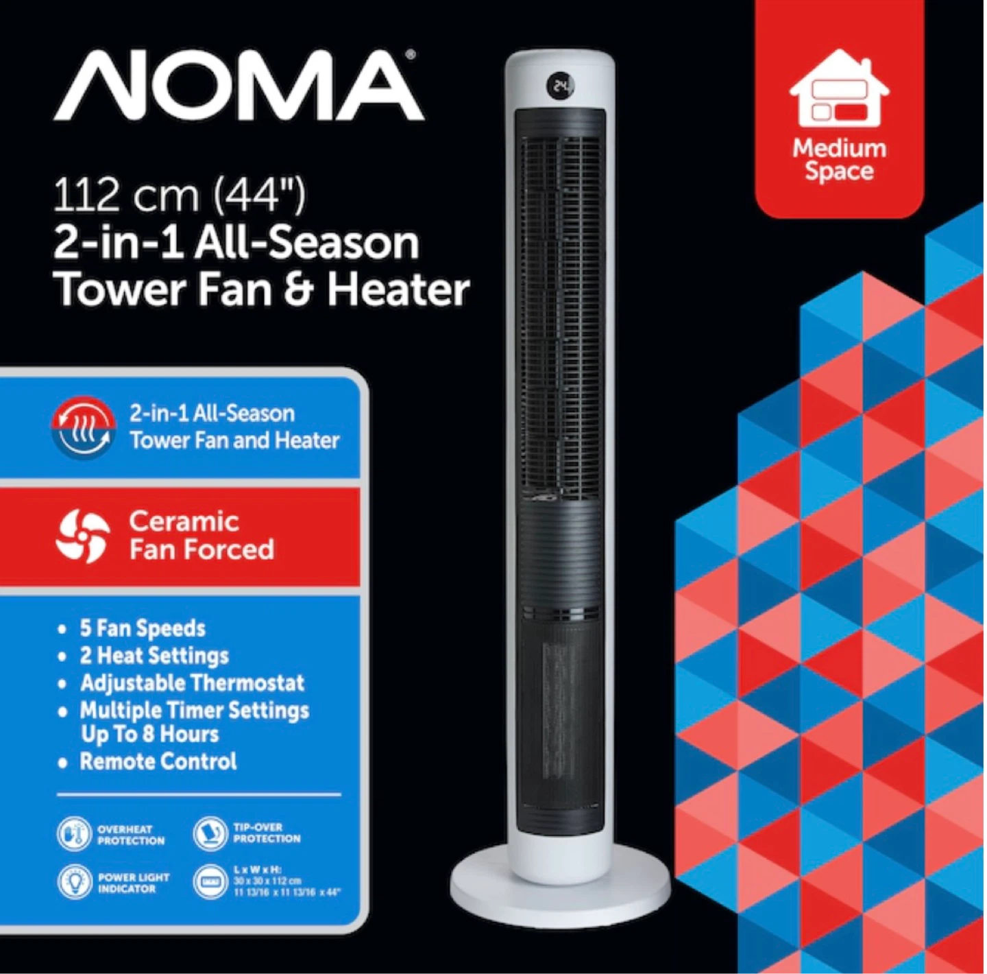 NOMA 112 cm (44") 2-in-1 Tower Fan & Heater - photo 2