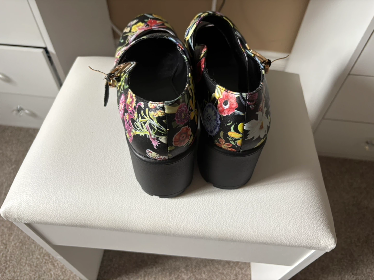 Black Floral Mary Jane Platform Shoes - photo 4