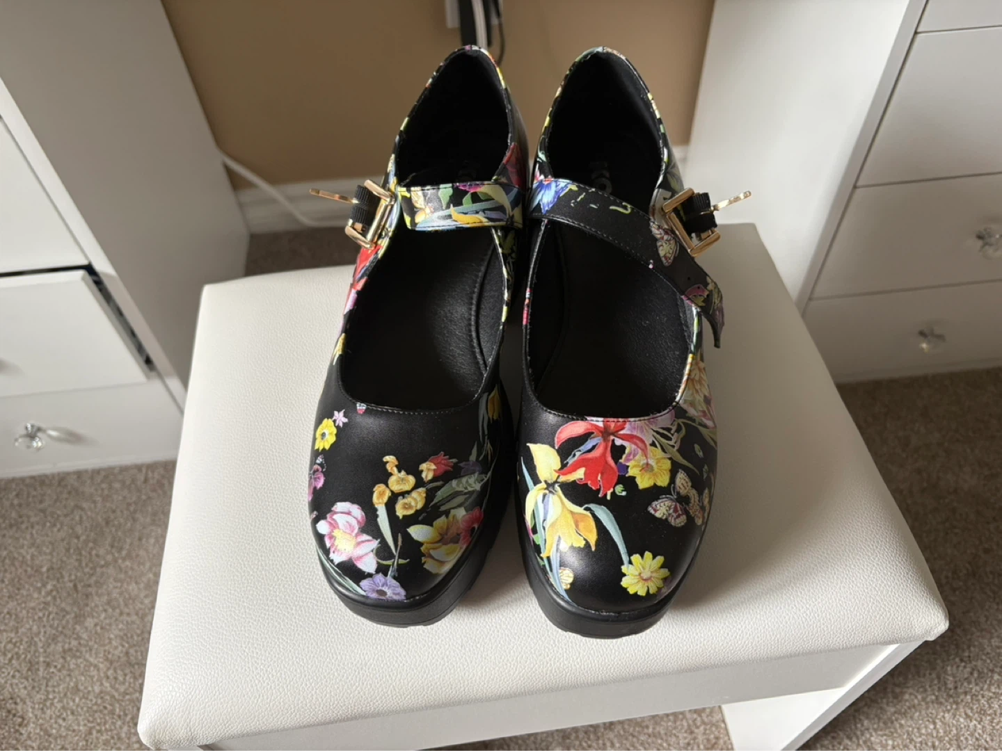 Black Floral Mary Jane Platform Shoes - photo 2
