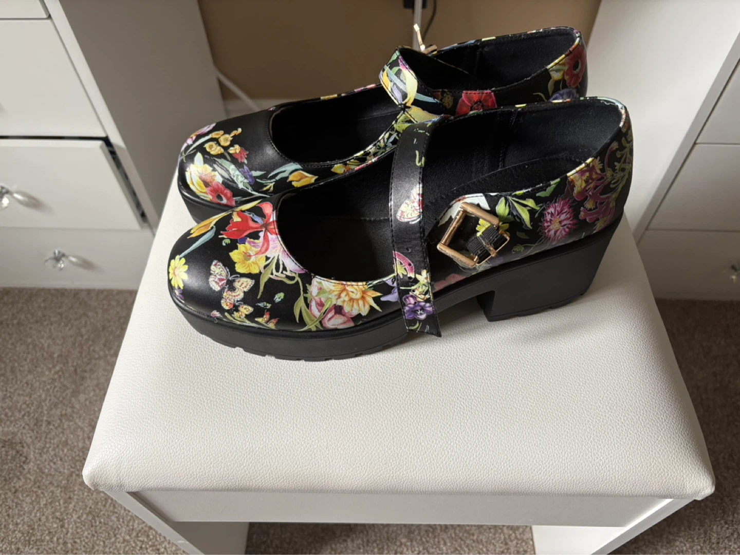Black Floral Mary Jane Platform Shoes - photo 3