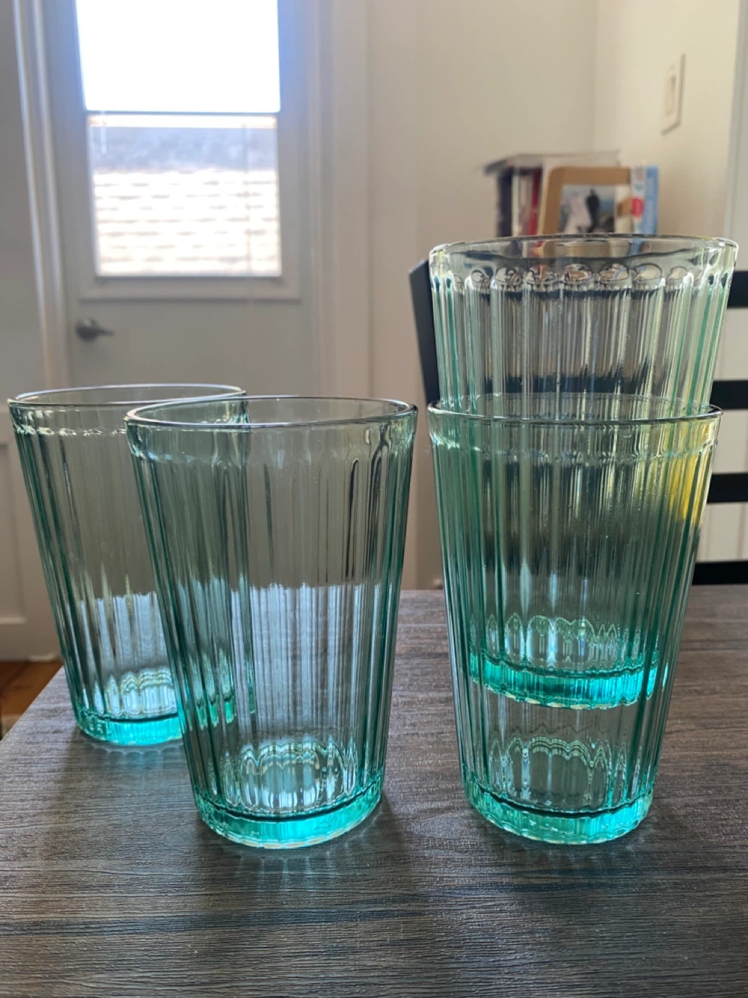 Set of 4 IKEA Teal Ribbed Tumbler Glasses - photo 3