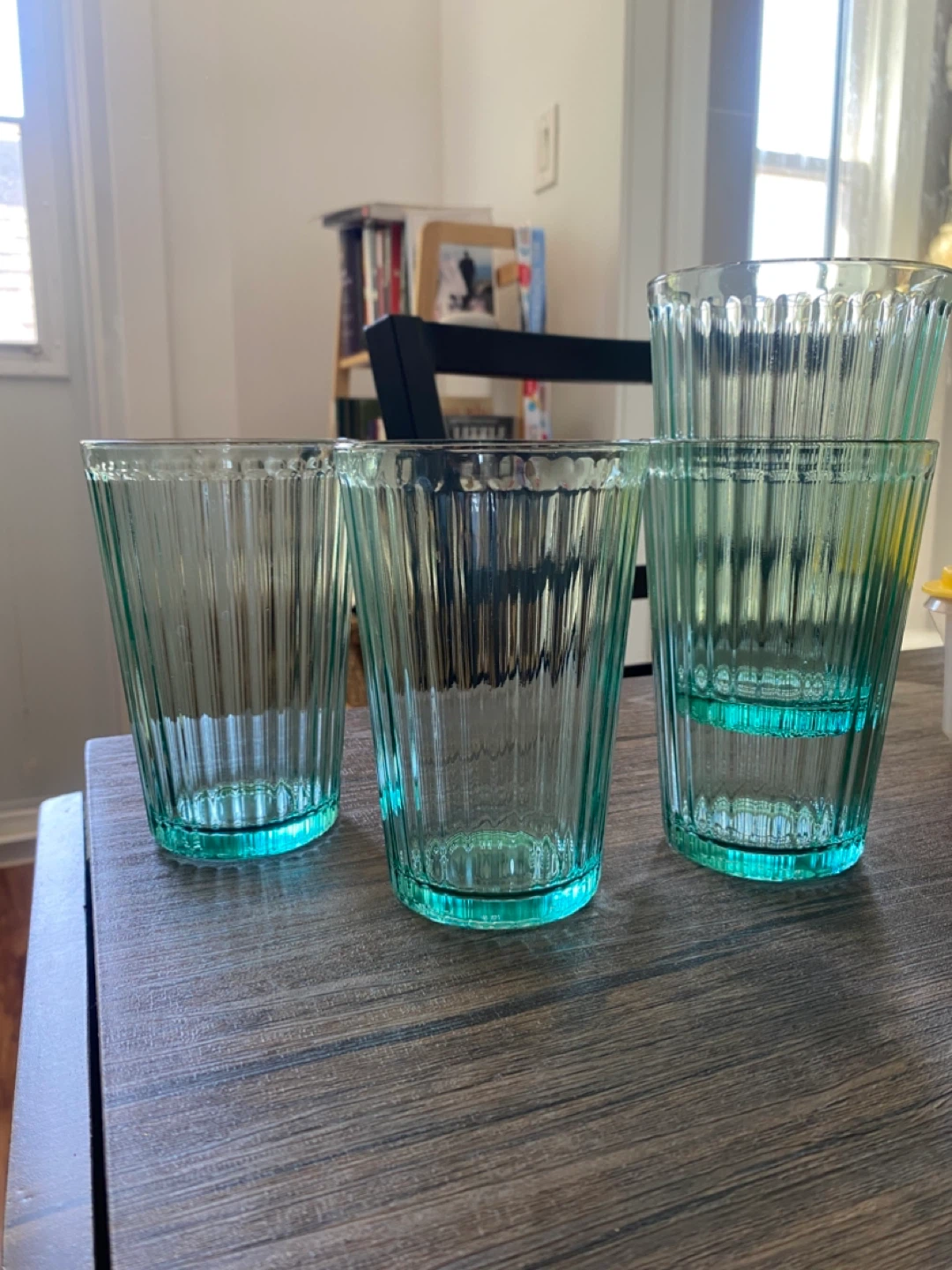 Set of 4 IKEA Teal Ribbed Tumbler Glasses