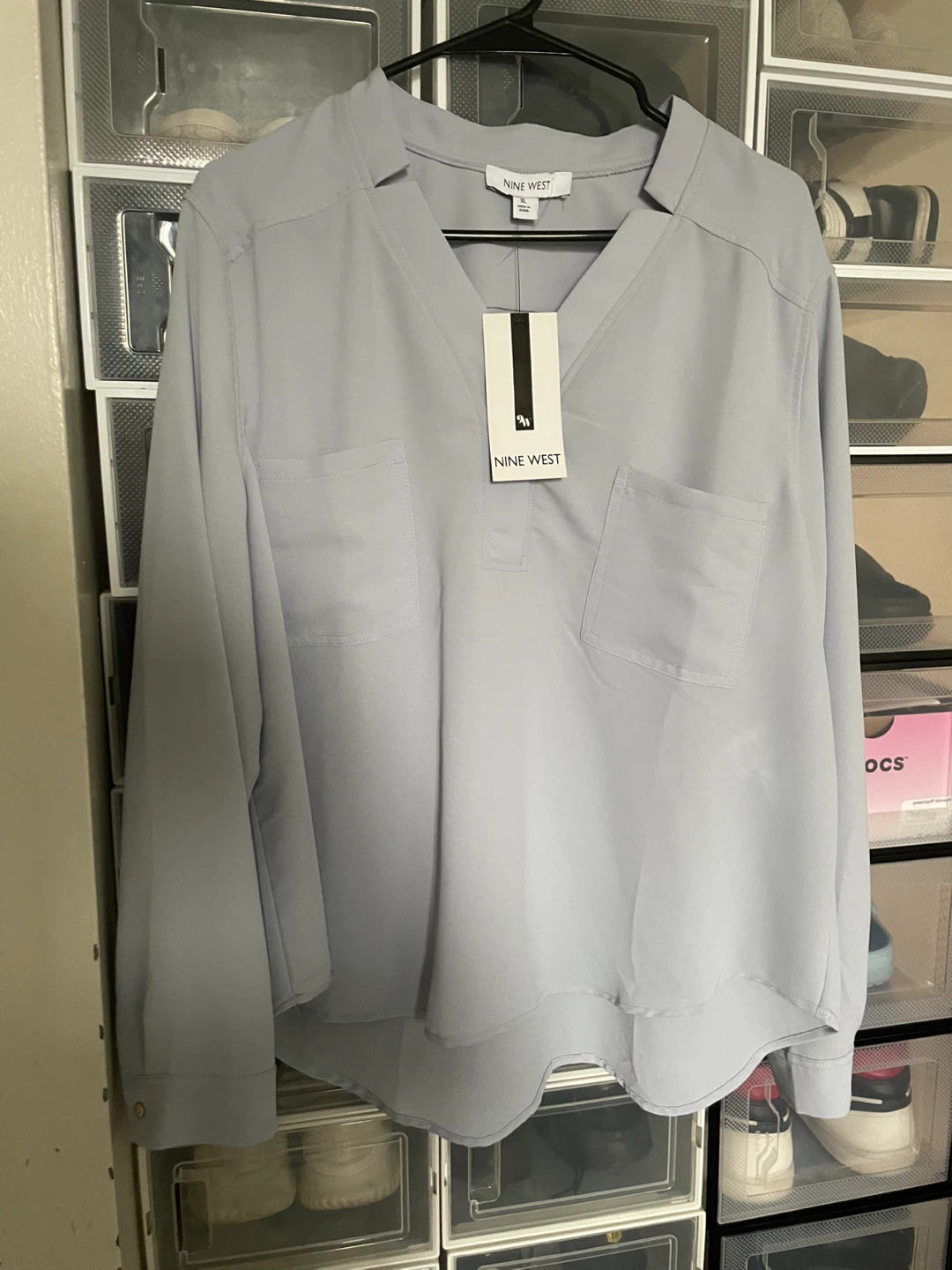 Nine West Long Sleeve V-Neck Blouse